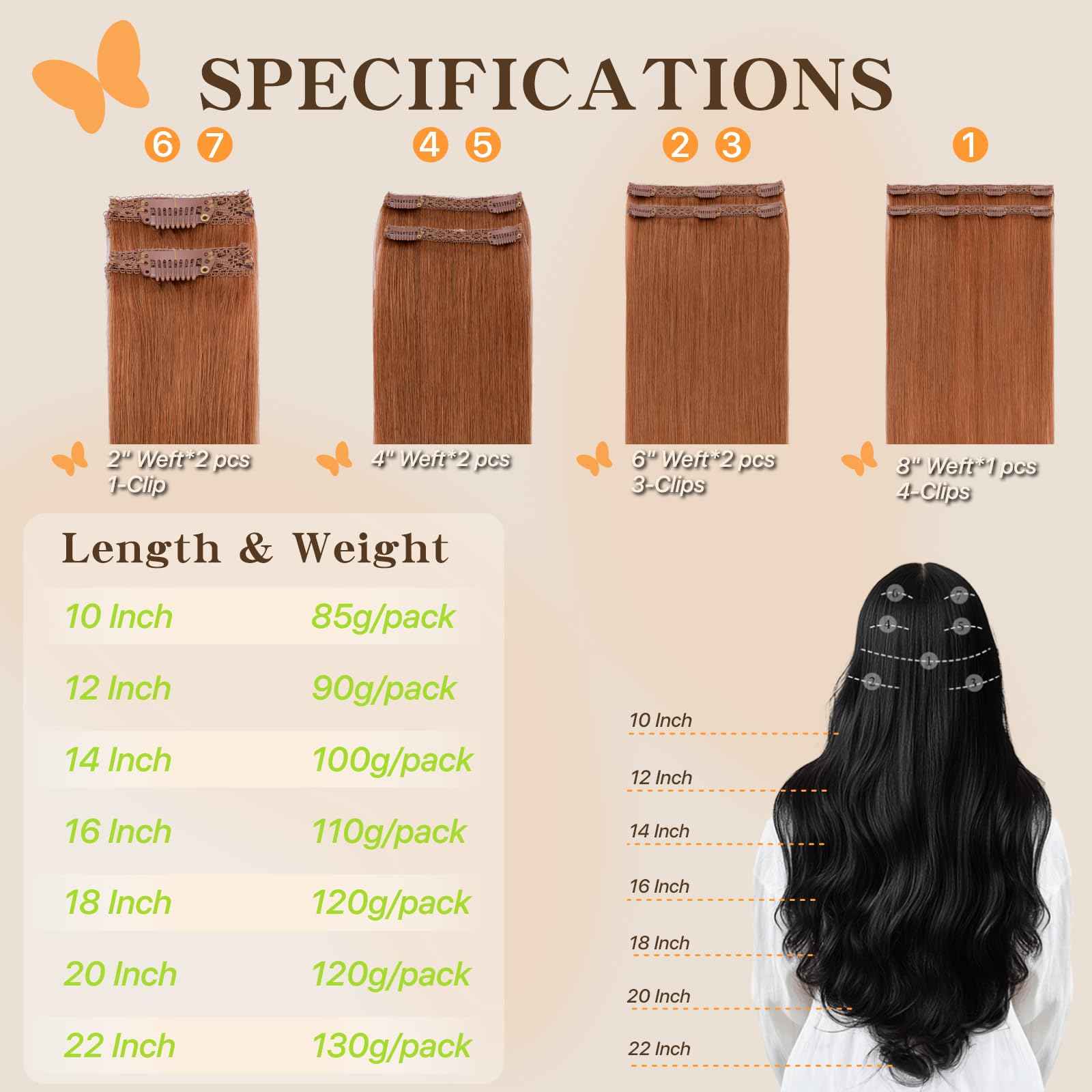 TESSHAIR Clip in Hair Extensions Long Straight, 100% Real Human Hair,No Tangle & Smooth,85g, 10 Inch,#33 Dark Auburn
