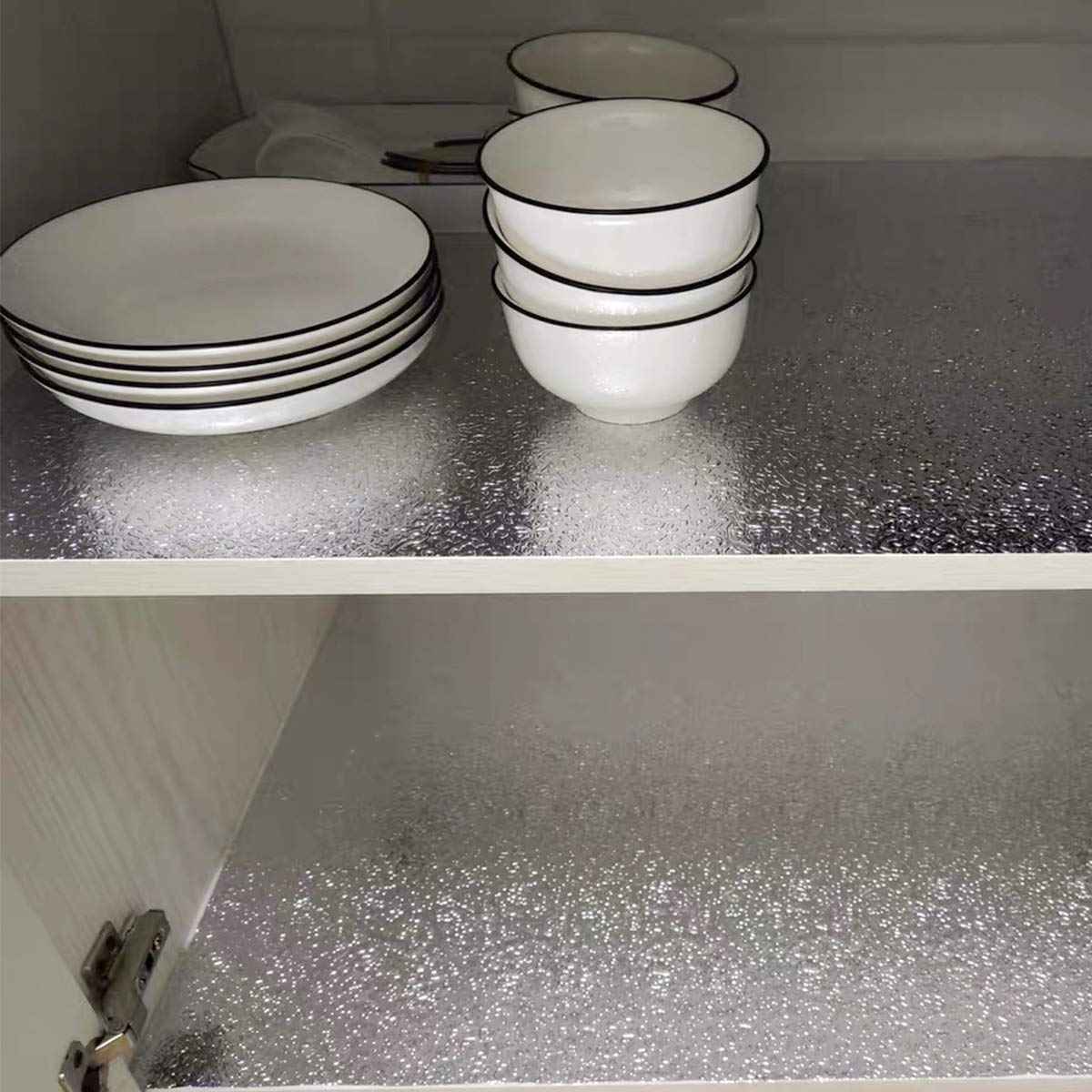 16"x354" Silver Contact Paper Metallic Look kitchen Backsplash Peel and Stick Wallpaper Oil Proof Waterproof Aluminum Foil Wall Sticker Adhesive Paper for Cabinets Shelf Liner Removable Heat Resistant