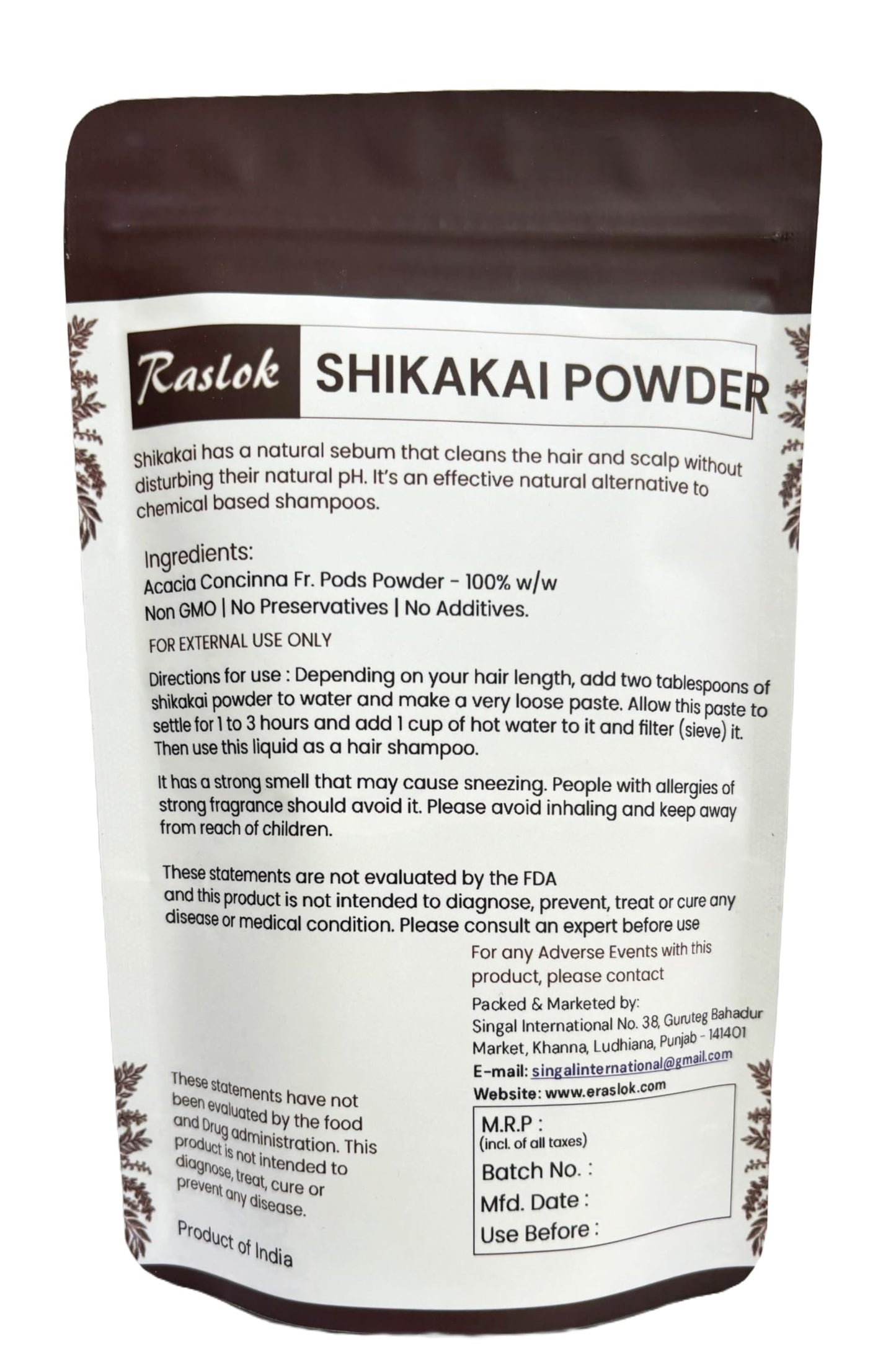 Raslok Shikakai Powder | Natural Hair Cleanser & Conditioner | 100% Pure Acacia concinna Fruit Pods Powder (8 oz)