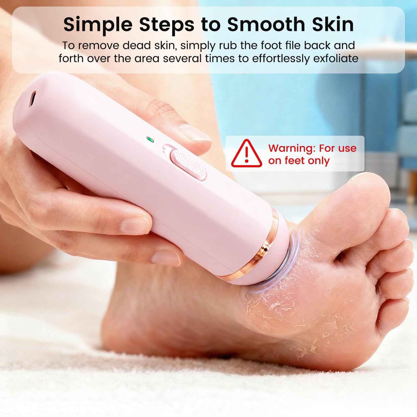 Wireless Electric Foot File - Callus Remover Tool for Feet, Rechargeable Pedicure Tool with 3 Replaceable Grinding Heads, Professional Adjustable Speed Foot Files for Dead Skin, Cracked Heels (Pink)