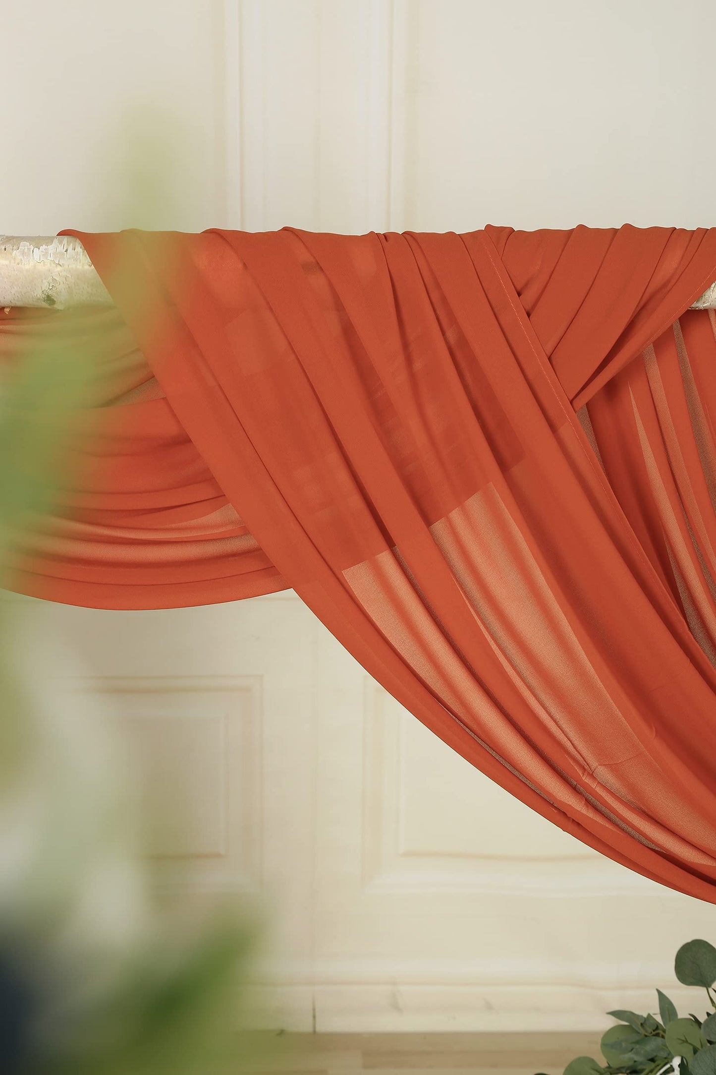 SHERWAY 2 Panels Extra Long 24Ft Chiffon Wedding Arch Drapes, Party Reception Backdrop Ceremony Swag Decoration (Burnt Orange & Burnt Orange)