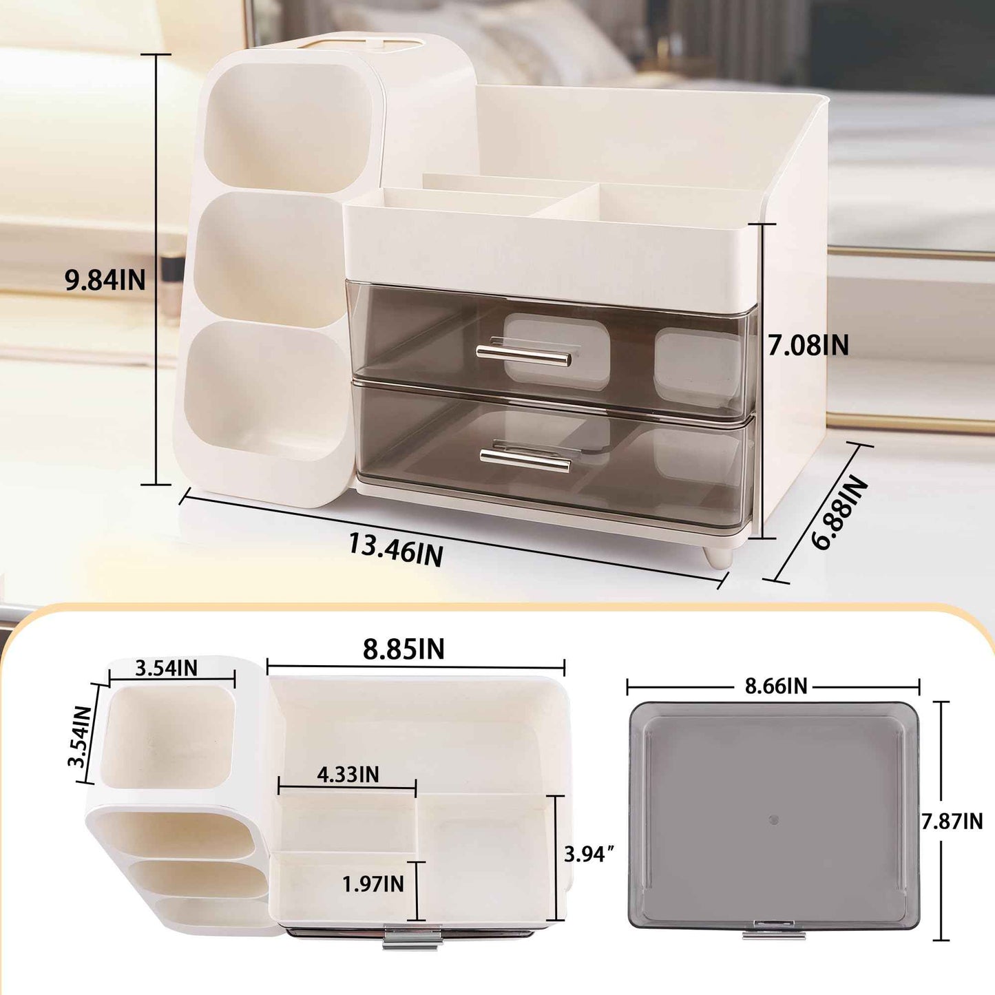 Homeanda Makeup Organizer with Drawers – Large Cosmetic Storage Box for Vanity, Bathroom, or Bedroom, Perfect for Skincare, Brushes, Lipstick, Eyeshadow,and Beauty Essentials (White)