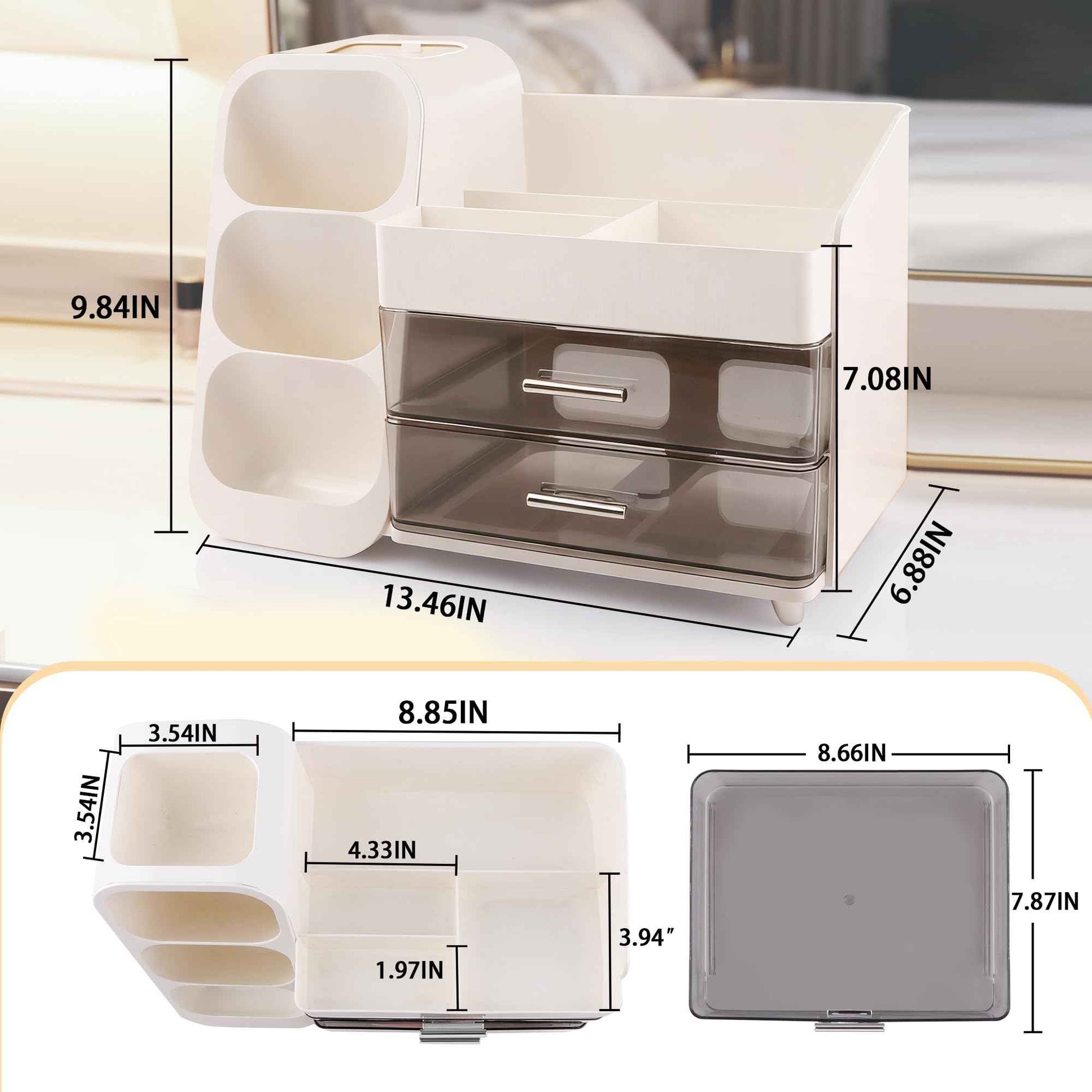 Homeanda Makeup Organizer with Drawers – Large Cosmetic Storage Box for Vanity, Bathroom, or Bedroom, Perfect for Skincare, Brushes, Lipstick, Eyeshadow,and Beauty Essentials (White)