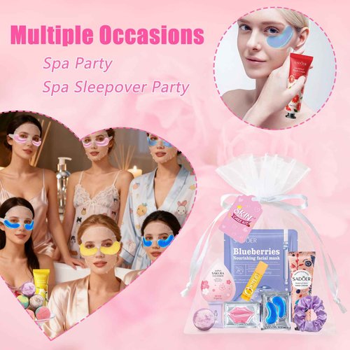 132 PCS Spa Party Supplies for Women, Spa Party Favors Includes Face Masks, Lip Masks, Eye Masks, Hand Cream, Lip Balm, Bath Bombs, Spa Birthday Sleepover Party Supplies Spa Party Favors
