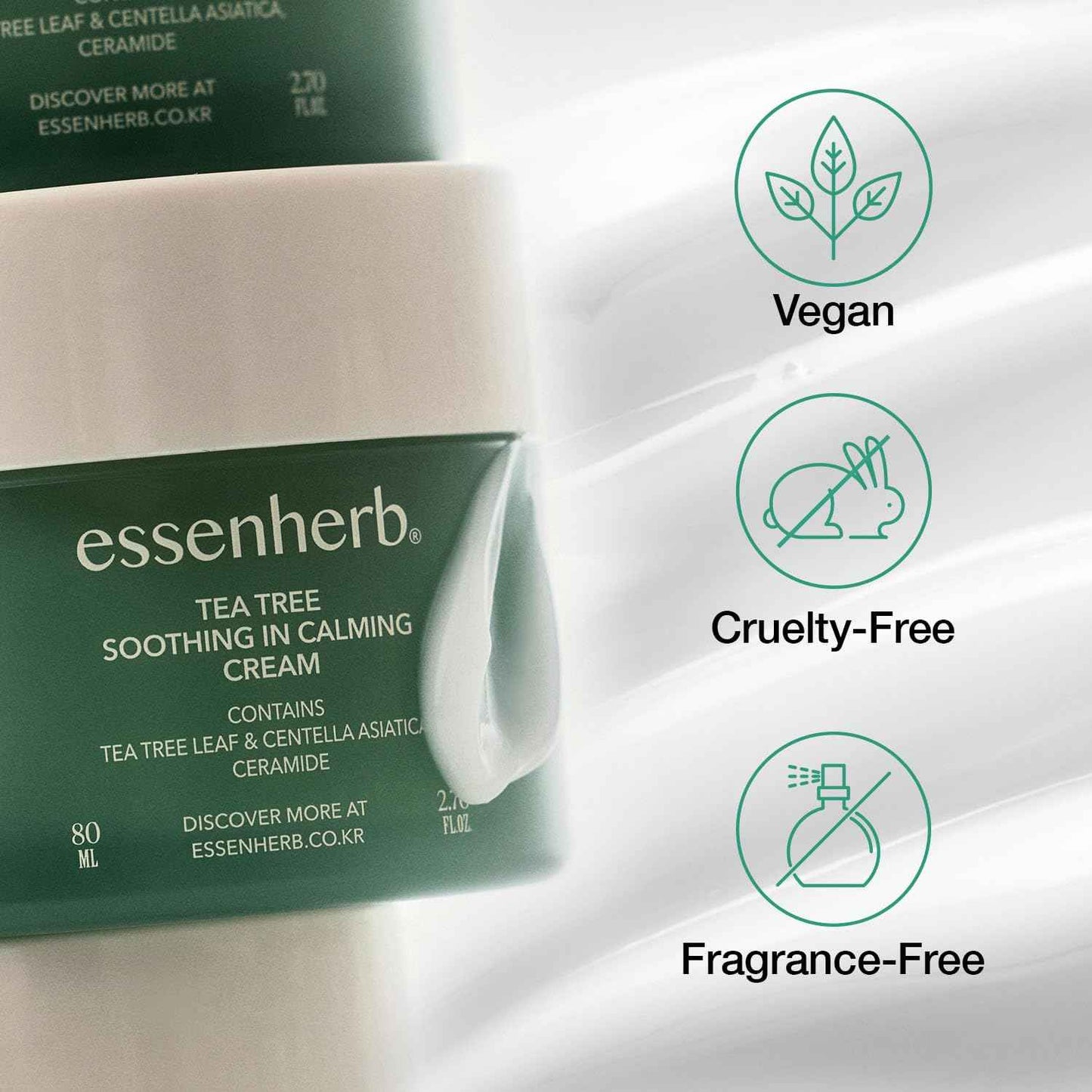 ESSENHERB Tea Tree Soothing In Calming Cream | Tea Tree Moisturizer | Calming Cream for Dry, Sensitive, All Skin Types, Korean Skincare (2.70oz * 2Pack)
