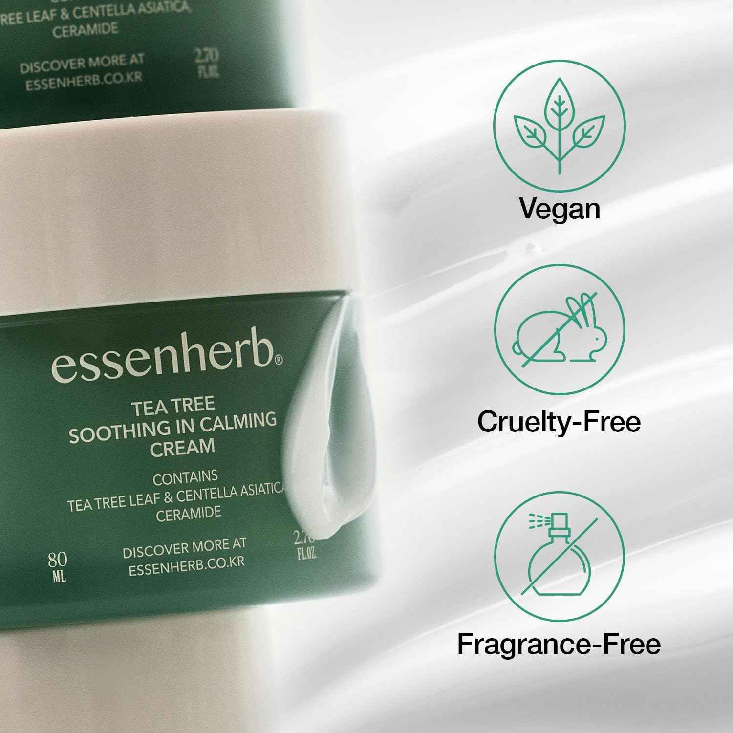 ESSENHERB Tea Tree Soothing In Calming Cream | Tea Tree Moisturizer | Calming Cream for Dry, Sensitive, All Skin Types, Korean Skincare (2.70oz * 2Pack)
