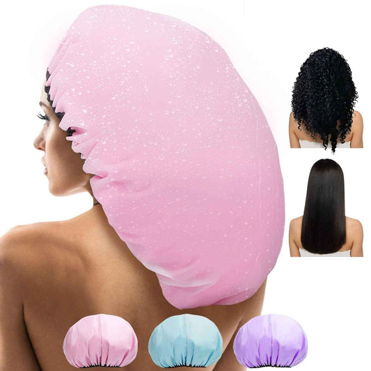 Sheomern 3 Pcs Super Jumbo Satin Lined Shower Cap for Women, Extra Large, Adjustable for Braids, Long Hair & Locs Dreadlocks