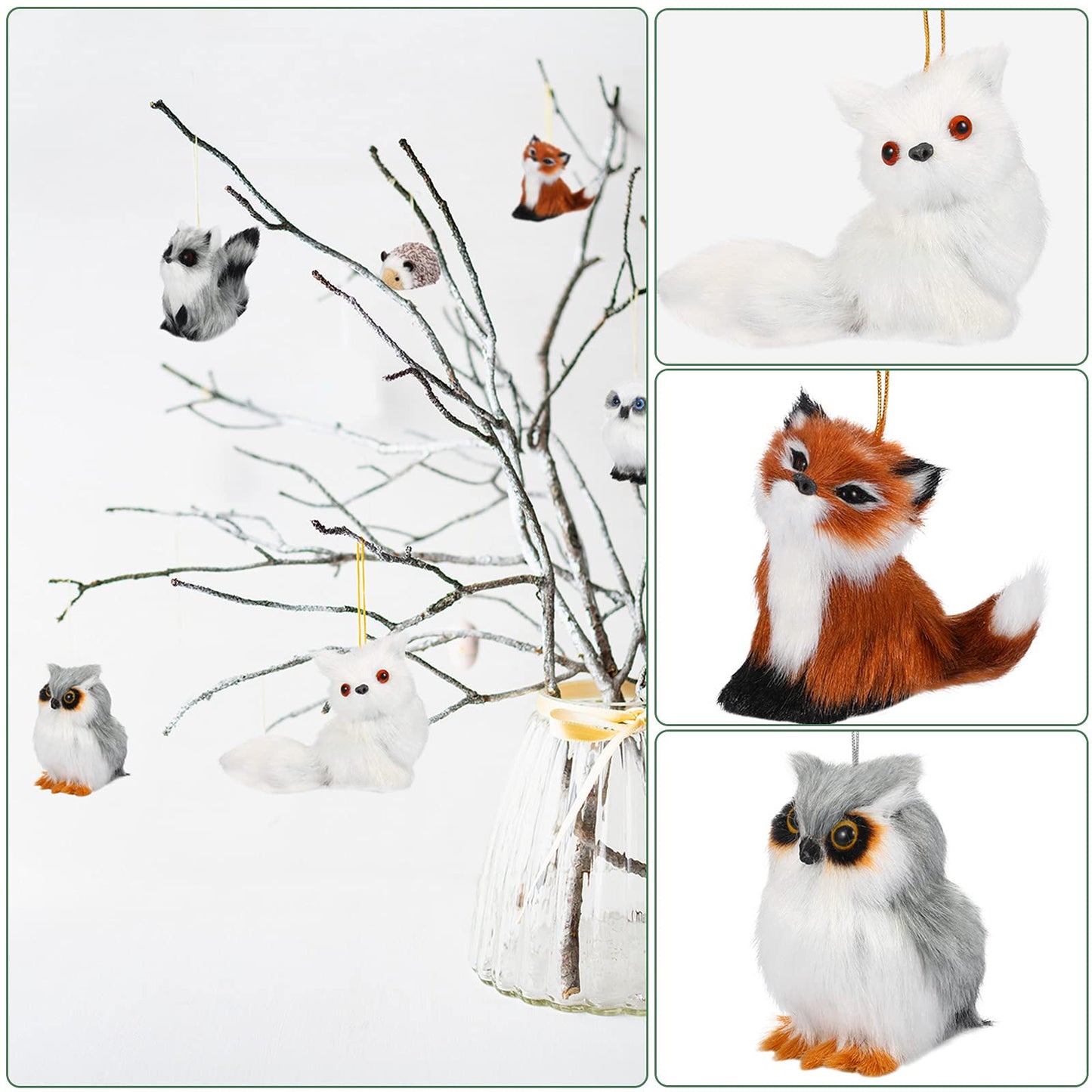 Skylety 10 Pieces Woodland Animal Christmas Ornaments Faux Fur Plush Animal Hanging Ornaments for Christmas Tree Keychain Backpack Hanging Home Decoration(Animals)