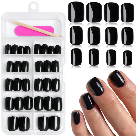 EternalClassic 120pcs Press on Nails Long Coffin, Black Fake Nails Long Ballerina Acrylic Nails Press on Coffin Tips Artificial False Nails with Adhesive Tabs for Women Girls