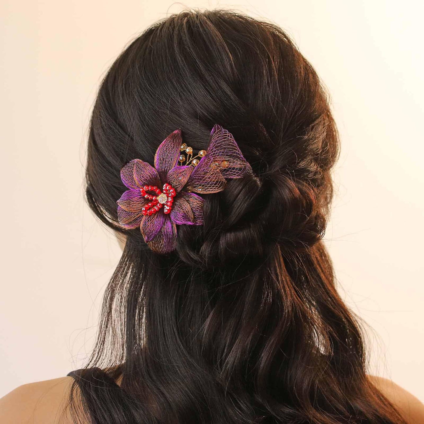 Wosois Flower Hair Clip No Slip Handmade Rhinestone Hair Barrettes Accessories Classy Hairpin for Women (Deep Purple)