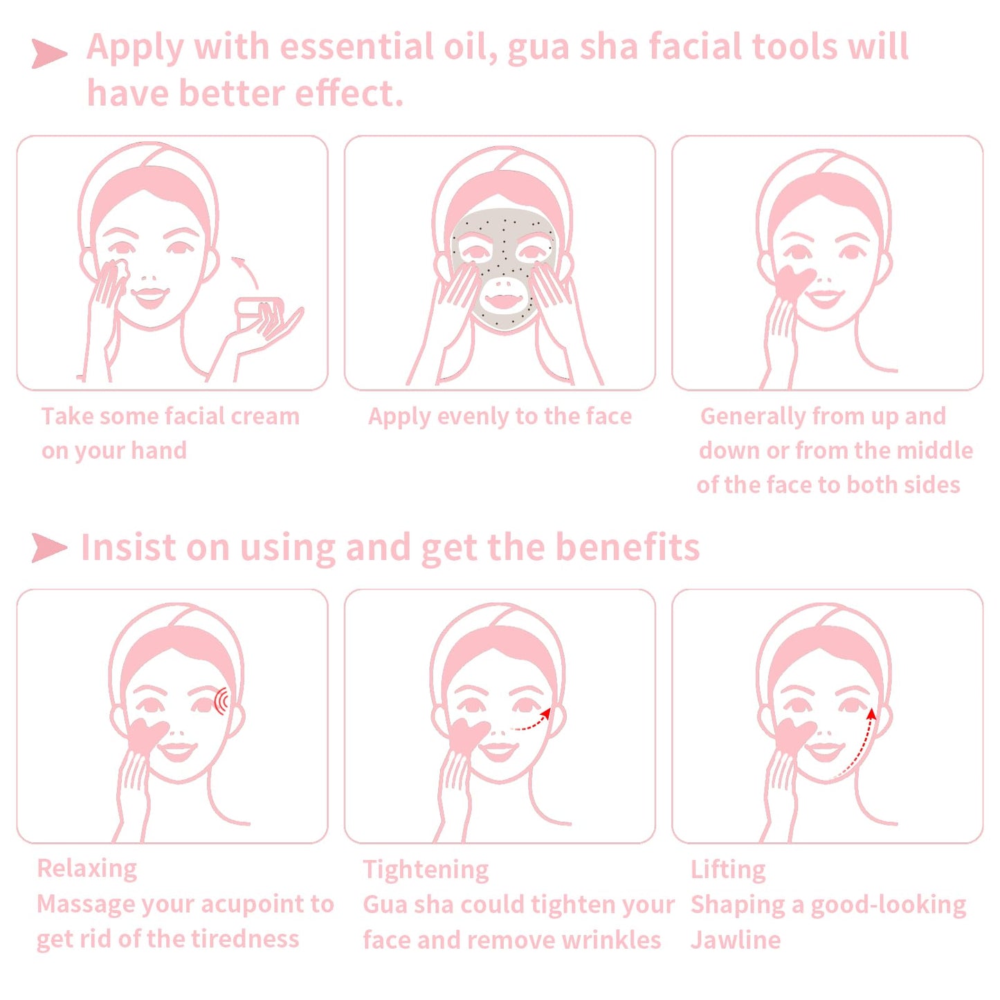 FUIYOOCEN Gua Sha Facial Tools, Natural Rose Quartz Guasha Tool for Face,Double Chin & Jawline, Gua Sha Stone Self-Skin Care Face Stone Gua Sha tools for Women Guasha Stone, Pink