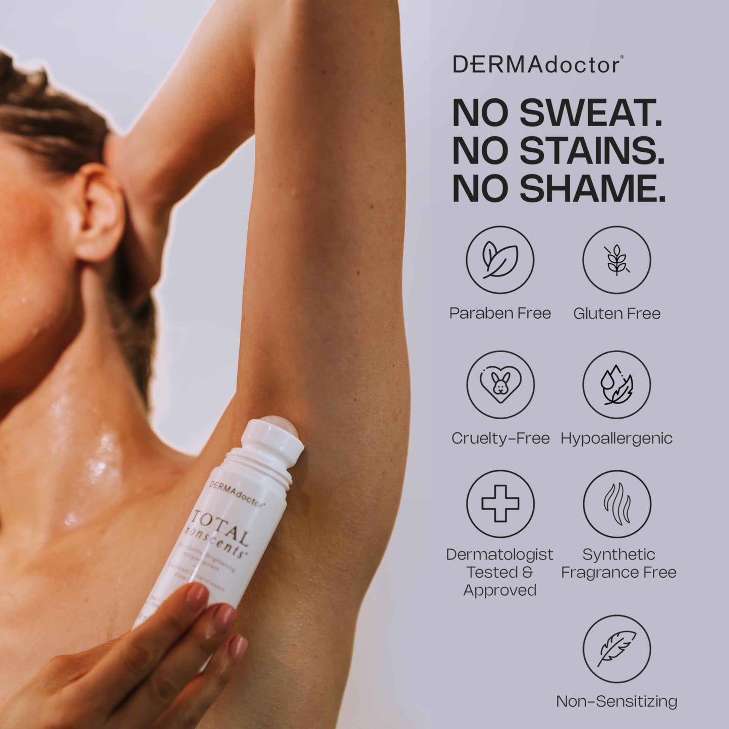 DERMAdoctor Total NonScents Ultra-Gentle Illuminator Antiperspirant Sensitive Skin. Unscented, Clinical Strength Antiperspirant for Men & Women; Hypoallergenic Roll On Deodorant - 3 oz