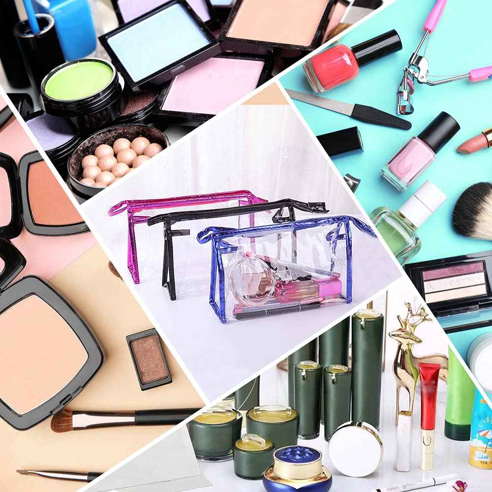 SITAKE 12 Pcs Portable Transparent Cosmetic Bags, Clear Waterproof Makeup Bags with Handle, PVC Travel Toiletry Bags Pouches, Clear Pencil Cases, Stationary Organizers(6 Colors)