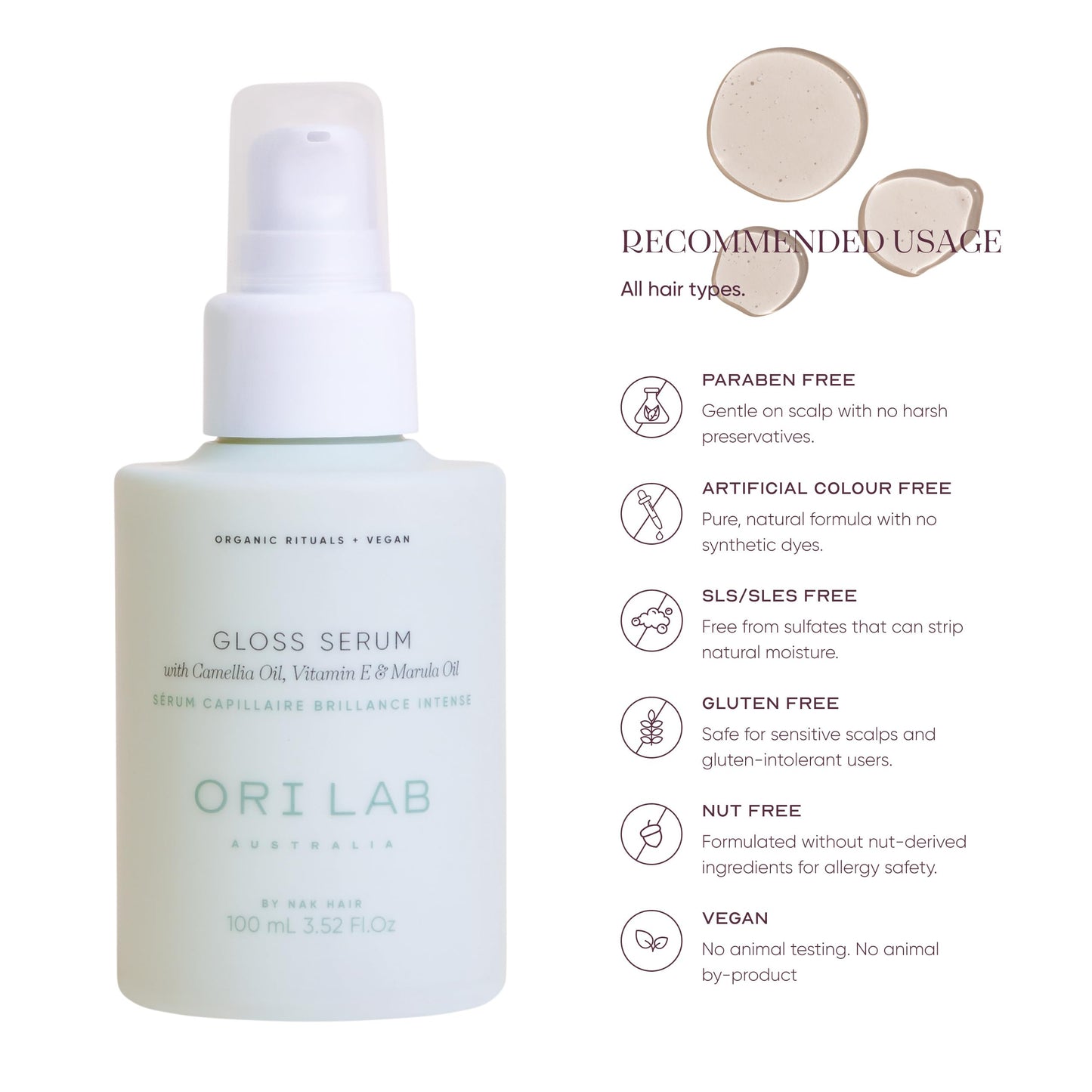 ORI LAB - Gloss Serum 100ml - Nourishing Hair Shine Serum
