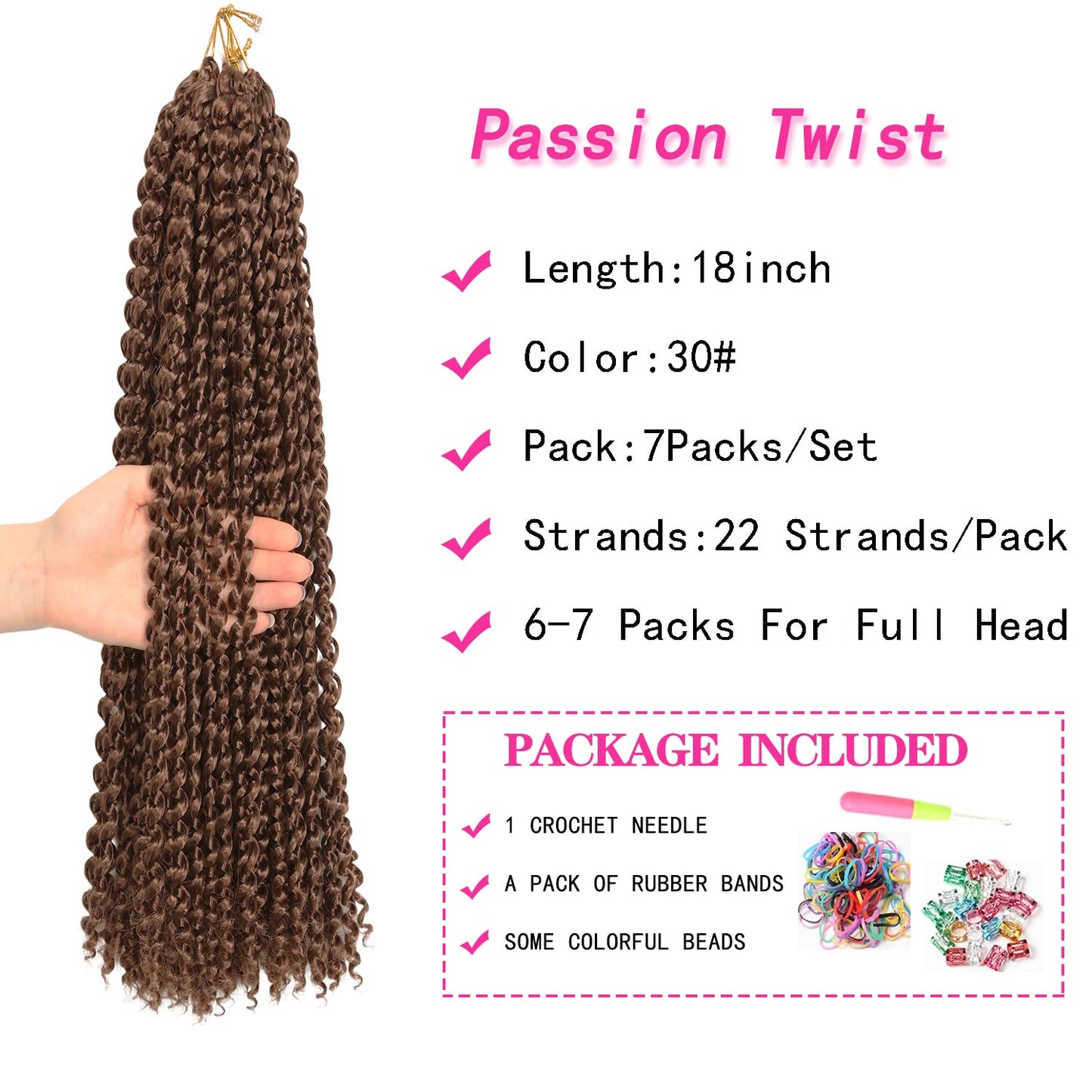 Ubeleco 18 Inch Passion Twist Hair,Brown Water Wave Crochet Hair for Women Passion Twist Crochet Hair Long Bohemian Synthetic Curly Braiding Hair Passion Twists Braiding Hair (7pcs,#30)