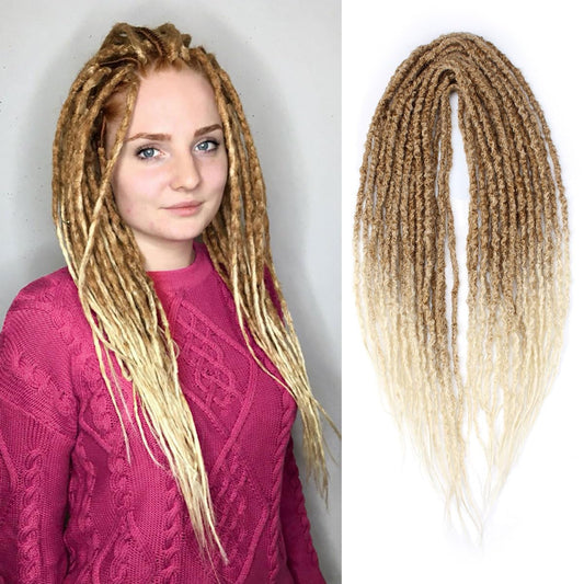 Boho Textured Dreadlocks Extensions, 22 Inch Double Ended Textured Dreads, 20 Strands DE Textured Dreadlocks for White Women (27/613#, DE-Textured-20s-22")