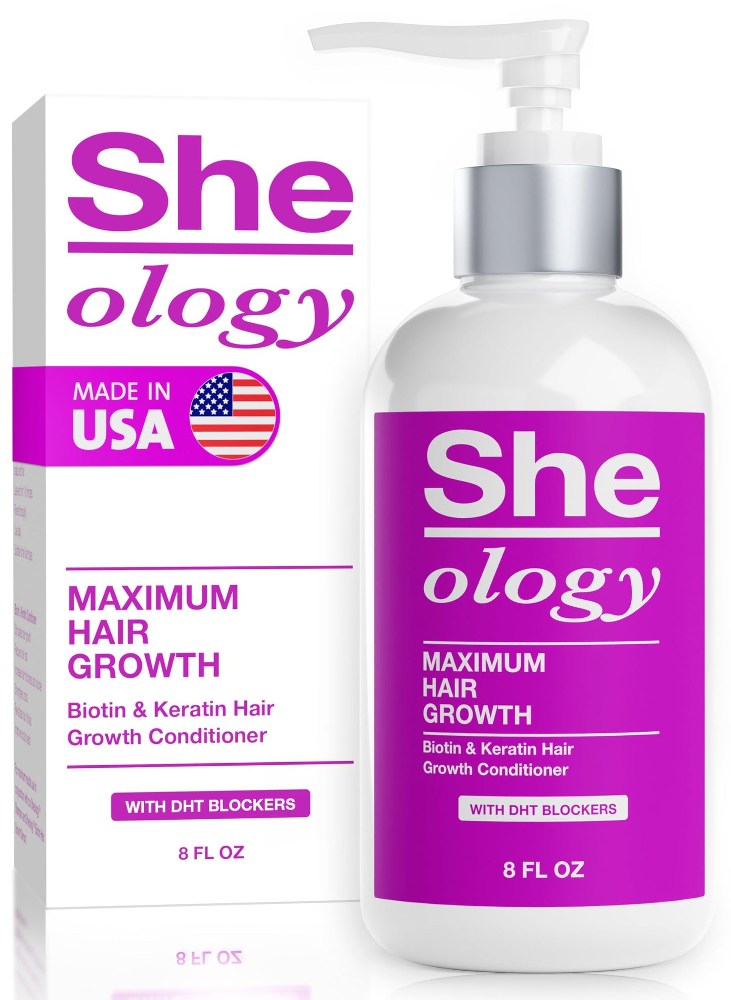 Sheology Maximum Hair Growth Biotin & Keratin Conditioner For Women - Natural DHT Blockers To Reduce Hair Loss - Biotin, Keratin and Saw Palmetto - Best for Growth and Thickening - Made in USA