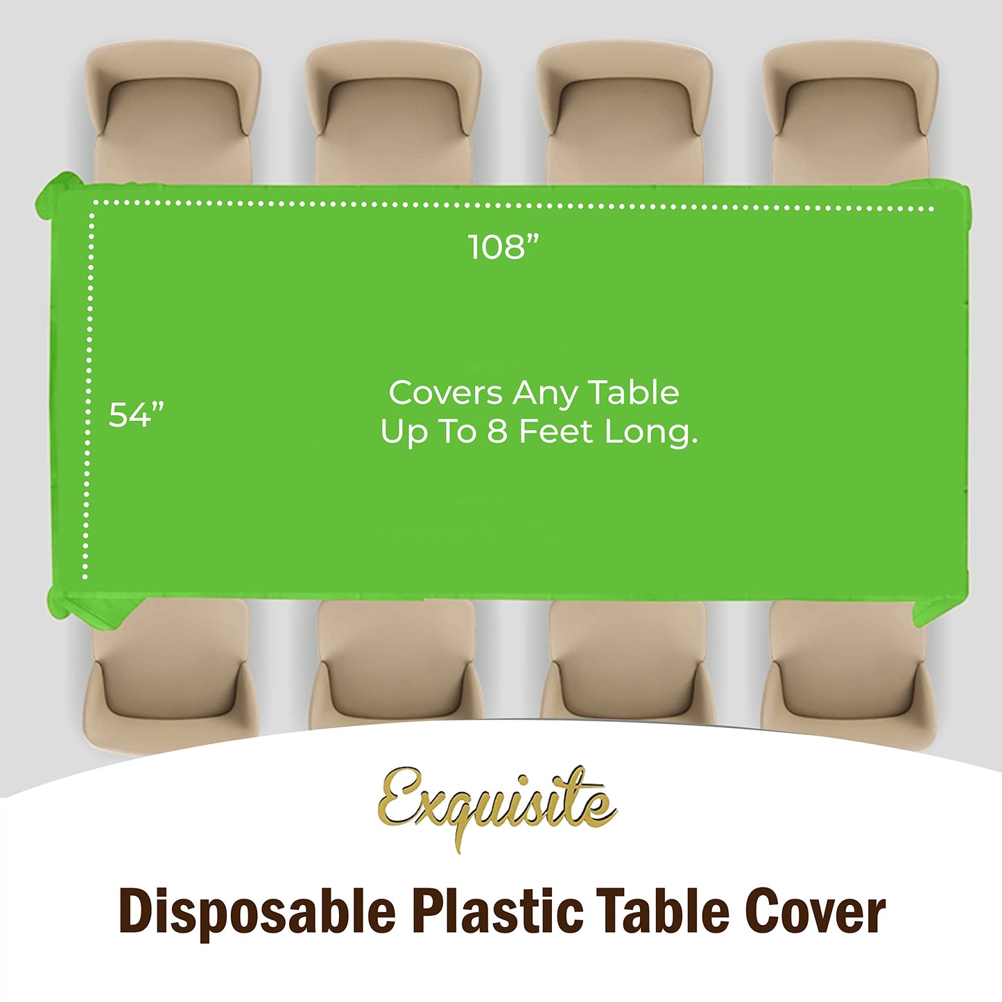 Exquisite 12-Pack Premium Plastic Tablecloth 54in. x 108in. Rectangle Table Cover - Lime Green