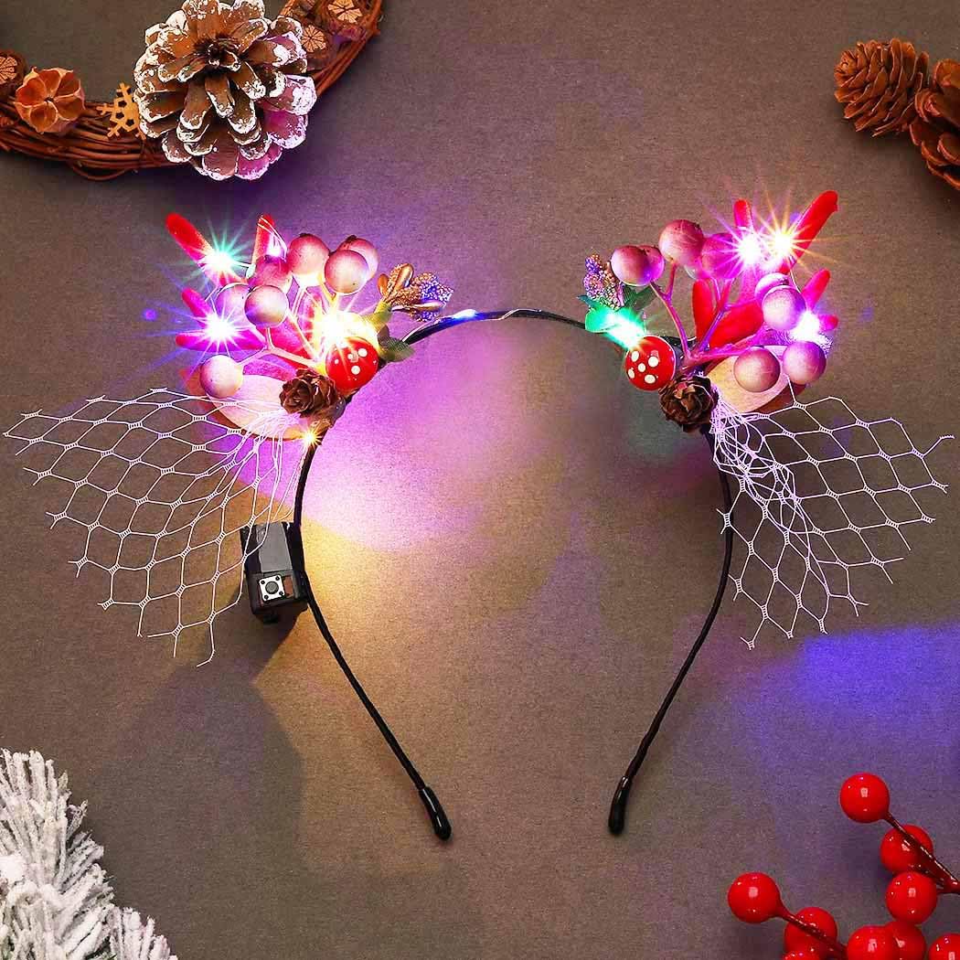 BARTOSI Light Up Christmas Reindeer Antlers Headband LED Xmas Headbands Deer Antlers Hair Band Costume Party Headpiece Hair Accessories for Women and Girls