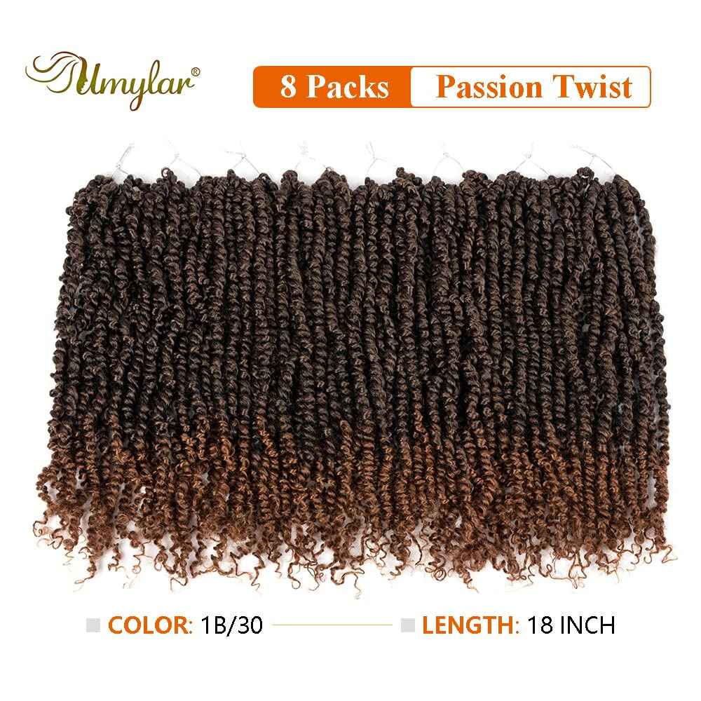 Umylar Passion Twist Hair 18 Inch 8 Packs Pre-twisted Passion Twist Crochet Hair Bohemian Braids Pre-looped Crochet Hair For Women Synthetic Hair Extension (18 Inch (Pack of 8), 1B/30#)