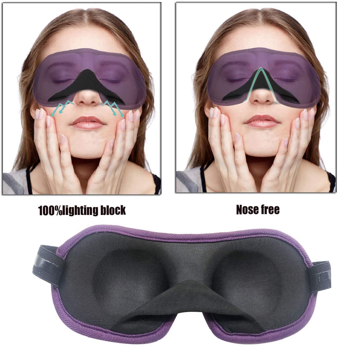 REEBENT 3D Eye mask for Sleeping,Machine Washable, Sleep Mask for Women, Blinder Blindfold Airplane(black+gray)