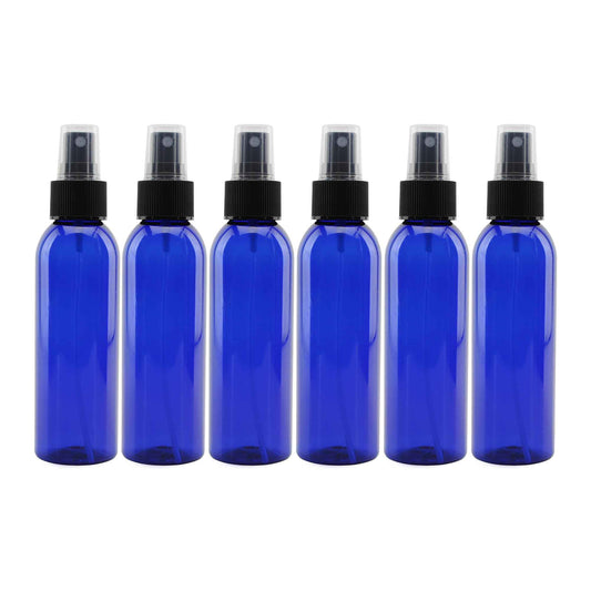 Cornucopia Brands Empty Plastic Refillable PET Spray Bottles w/Fine Mist Atomizer Caps (Pack of 6) Sprayers for DIY Home Cleaning, Aromatherapy, Travel, & Beauty Care (4 Ounce, Cobalt Blue, 6)