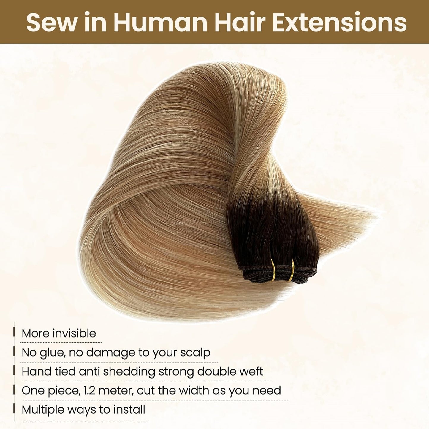 Human Hair Weft Extensions, Balayage Sew in Weft Hair Extensions Human Hair, Blonde Highlighted Bundles Human Hair, Seamless Sew in Hair Extensions Real Human Hair Extensions Weft 14” 100G Straight