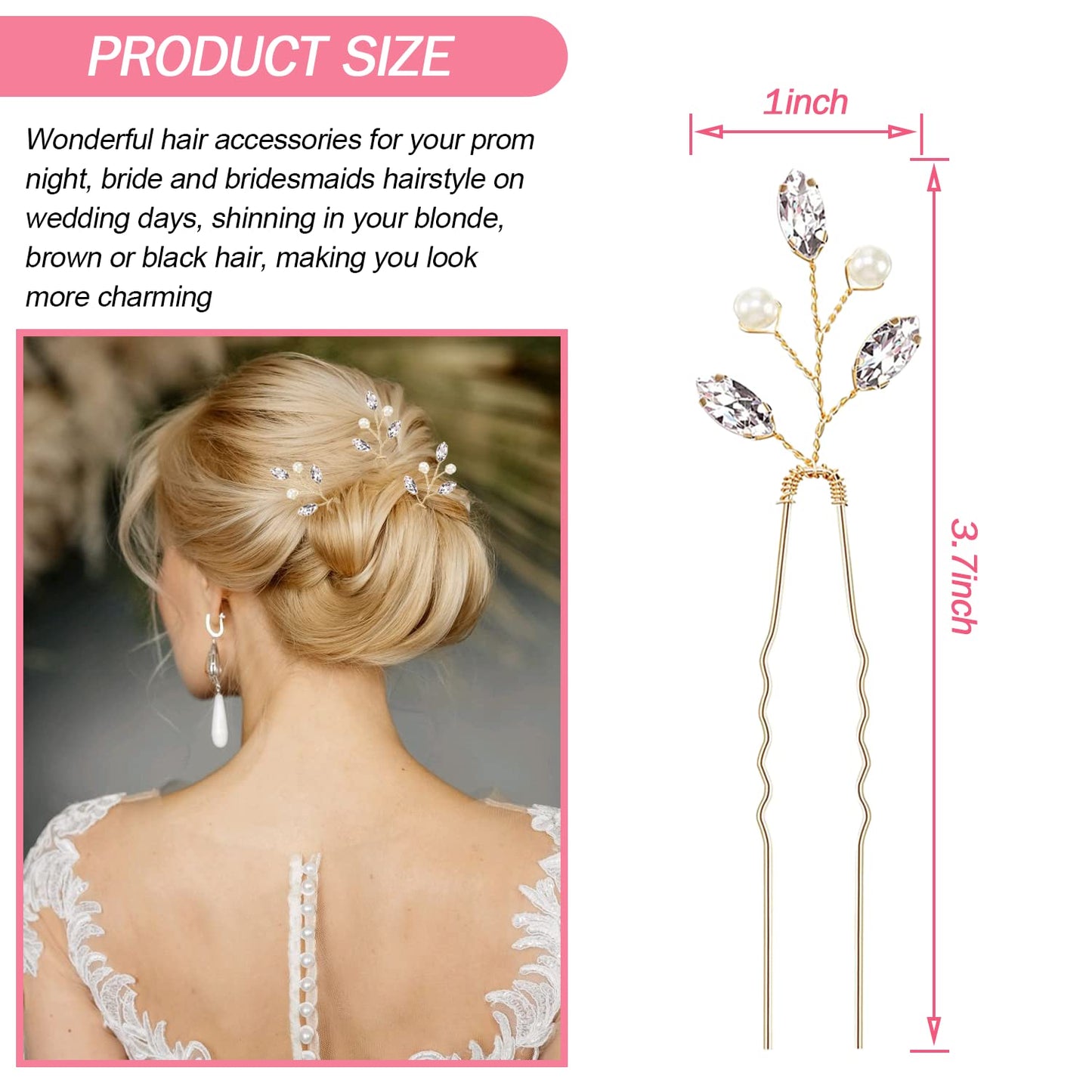 8 PCS Hair Pins for Women's Wedding, Bridesmaids, and Flower Girls - Bridal Hair Accessories with Flowers (Gold)