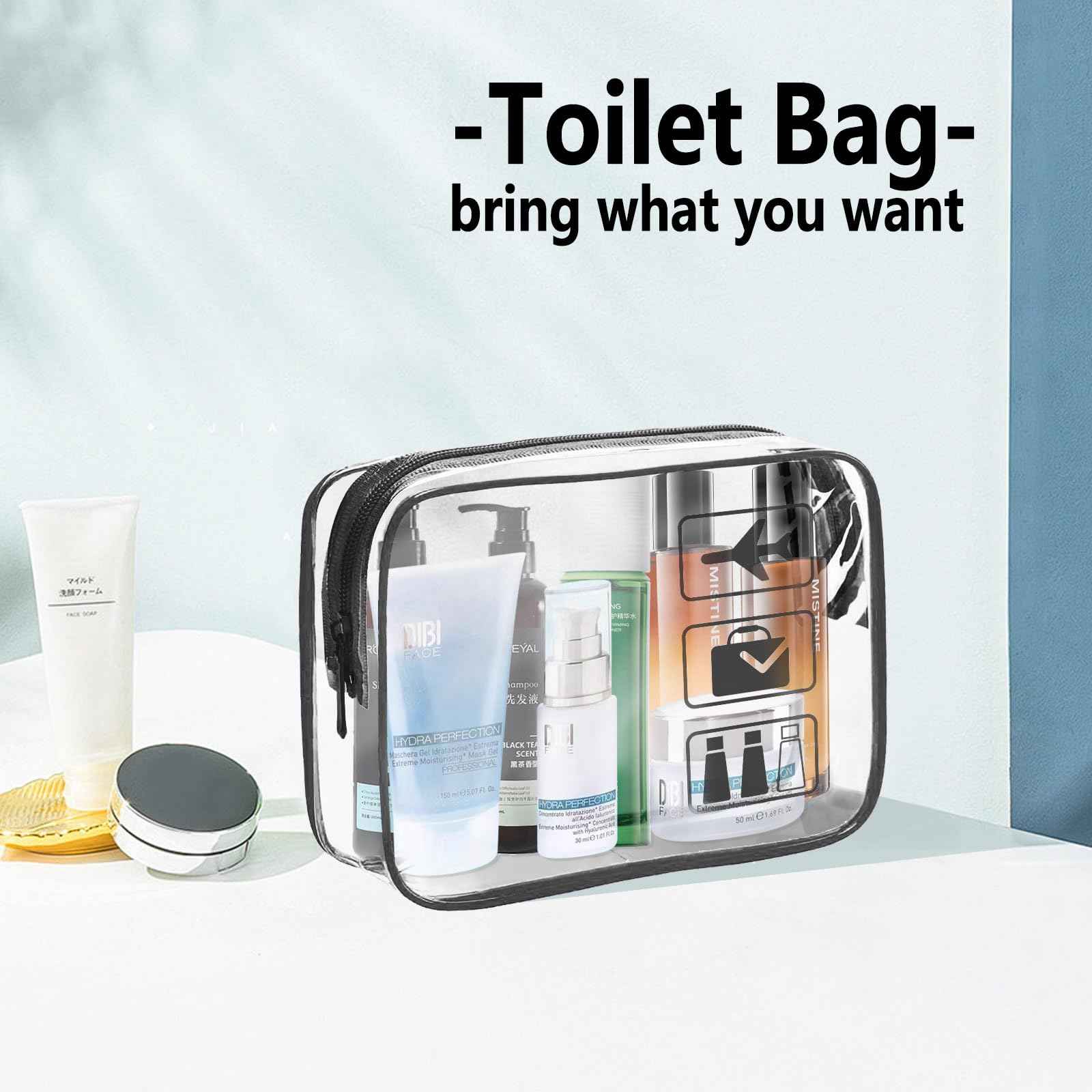 TREALDATE TSA Approved Toiletry Bag 3Pcs - 3 Pack Clear Travel Bags for Toiletries, Carry on Airport Airline Compliant Bag,Makeup Bags Clear Toiletry bags Quart Size Travel Bag,Black