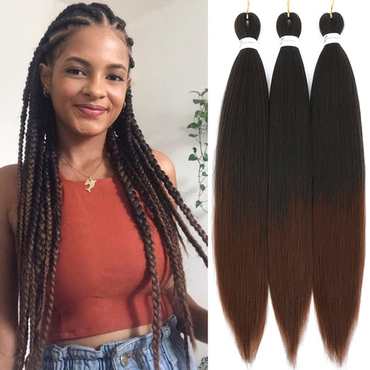 Royota Braiding Hair Pre stretched Ombre Brown 26 inch 3 Pieces 1b/30 Two Tone Prestretched Ez Braid Synthetic Soft Yaki Knotless Colored Hair Extension for Women Box Crochet Braid (T1b-30,26inch)