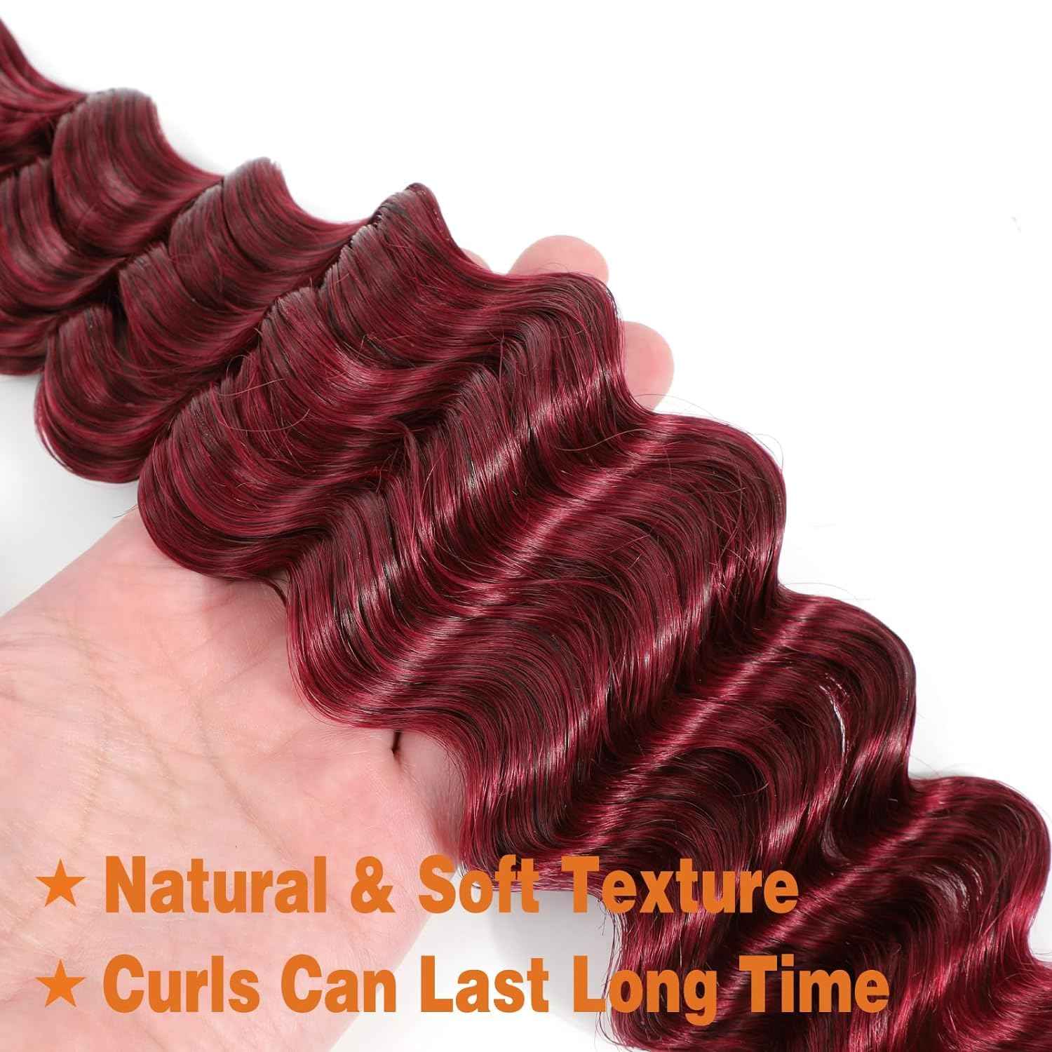 Ubinica Burgundy Deep Wave Braiding Human Hair 2 Bundles Total 100g 24 Inch Deep Wave Bulk Braiding Hair for Boho Braids