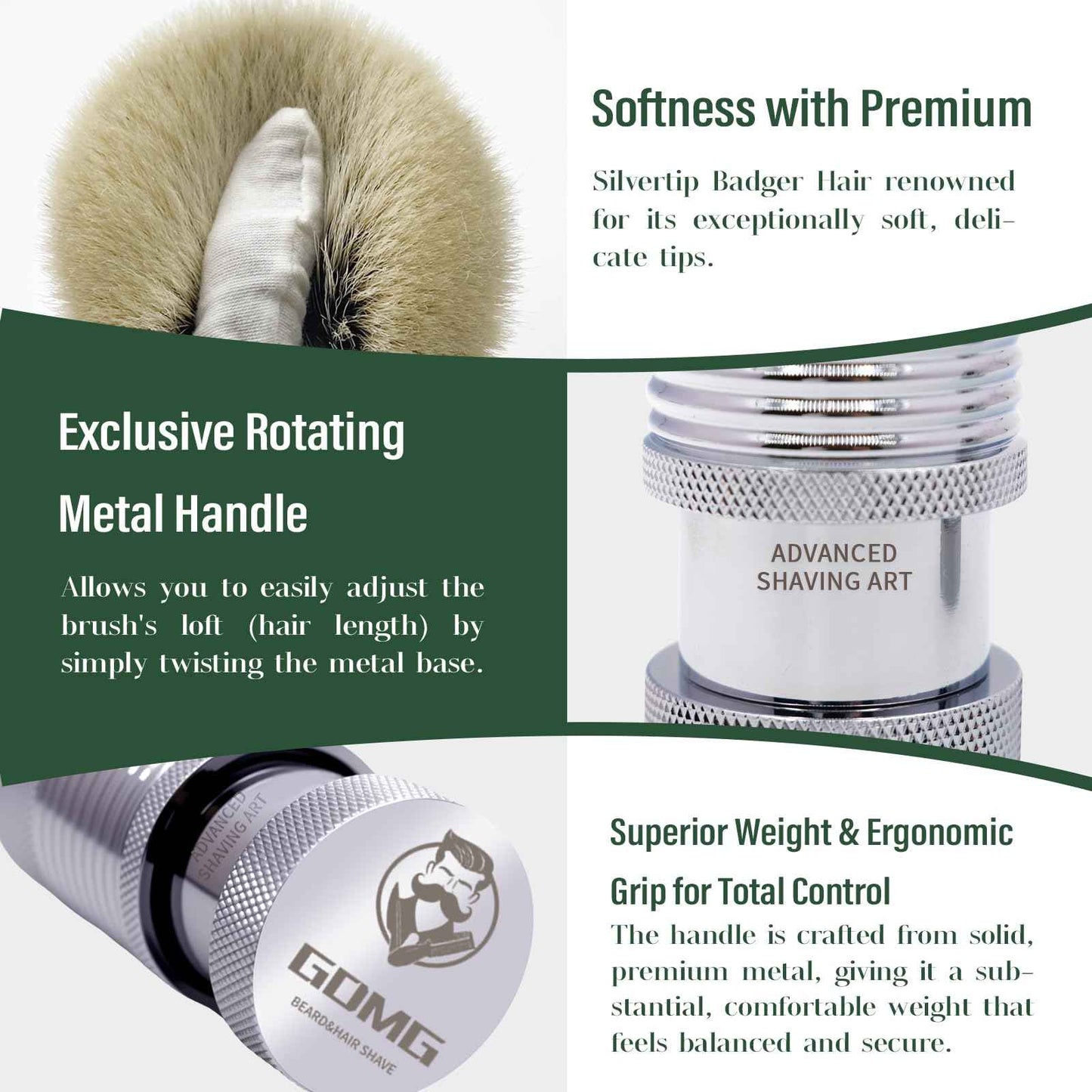 Silvertip Badger Shaving Brush – Rotating Handle to Control Bristle Height, Premium Shaving Brushes for Men, Luxury Badger Hair Shave Brush