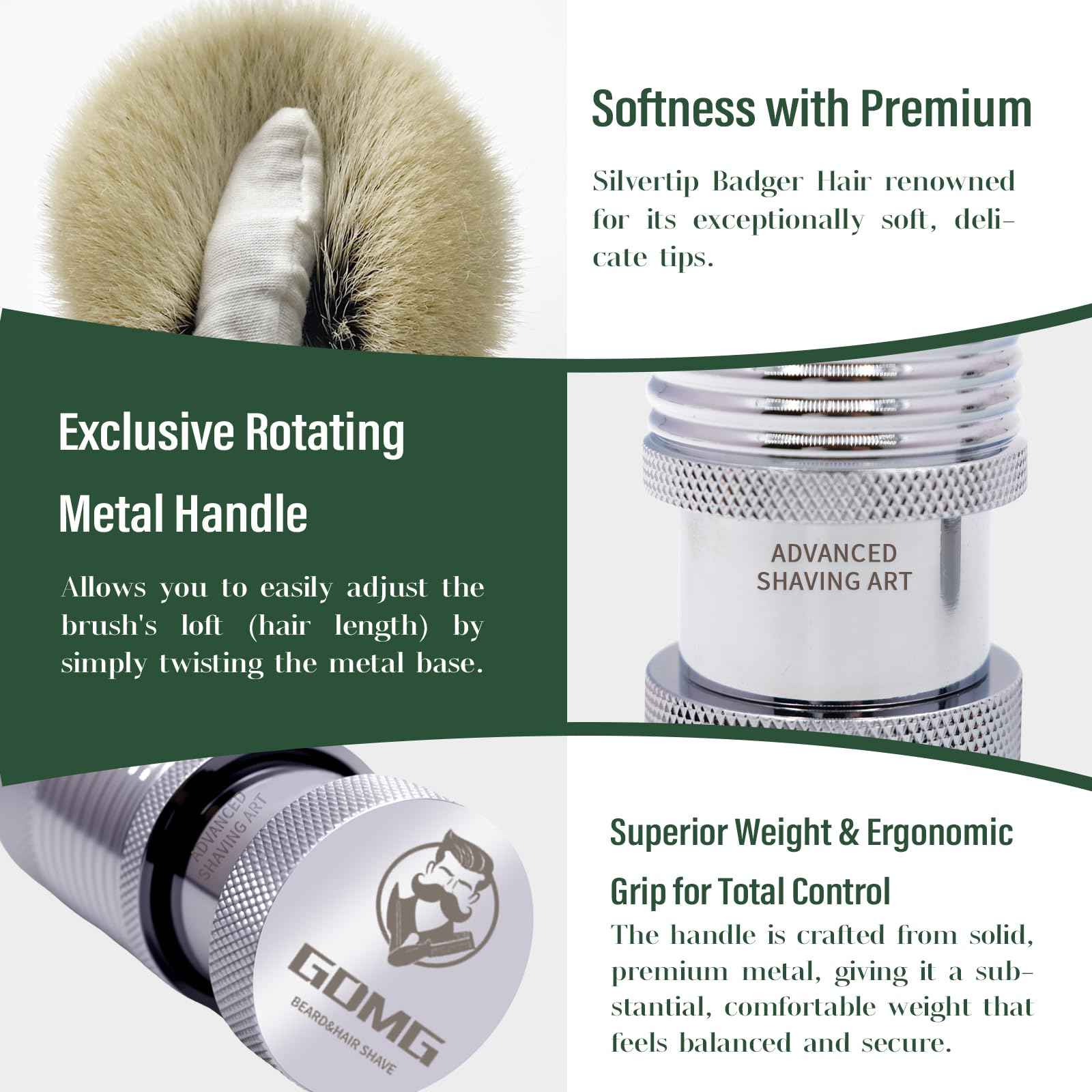 Silvertip Badger Shaving Brush – Rotating Handle to Control Bristle Height, Premium Shaving Brushes for Men, Luxury Badger Hair Shave Brush