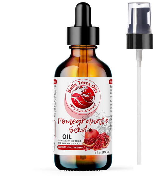 Bella Terra Oils - Organic Pomegranate Seed Oil 4oz - Basking in Phytosterols & Linoleic Acid, The Ultimate Blend for a Silken Touch & Healthy-Looking Glow