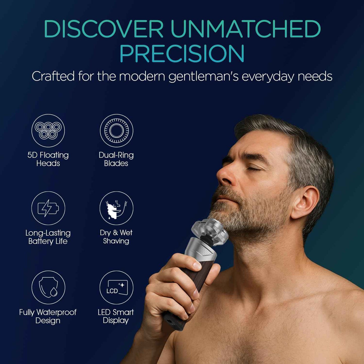 VOYOR Electric Razor for Men - 5D Floating Shavers for Men Magnetic Electric Shaver Rechargeable Face Shaver LED Display Wet Dry Shaving IPX6 Waterproof Mens Rotary Razor TX500 (Woodgrain)