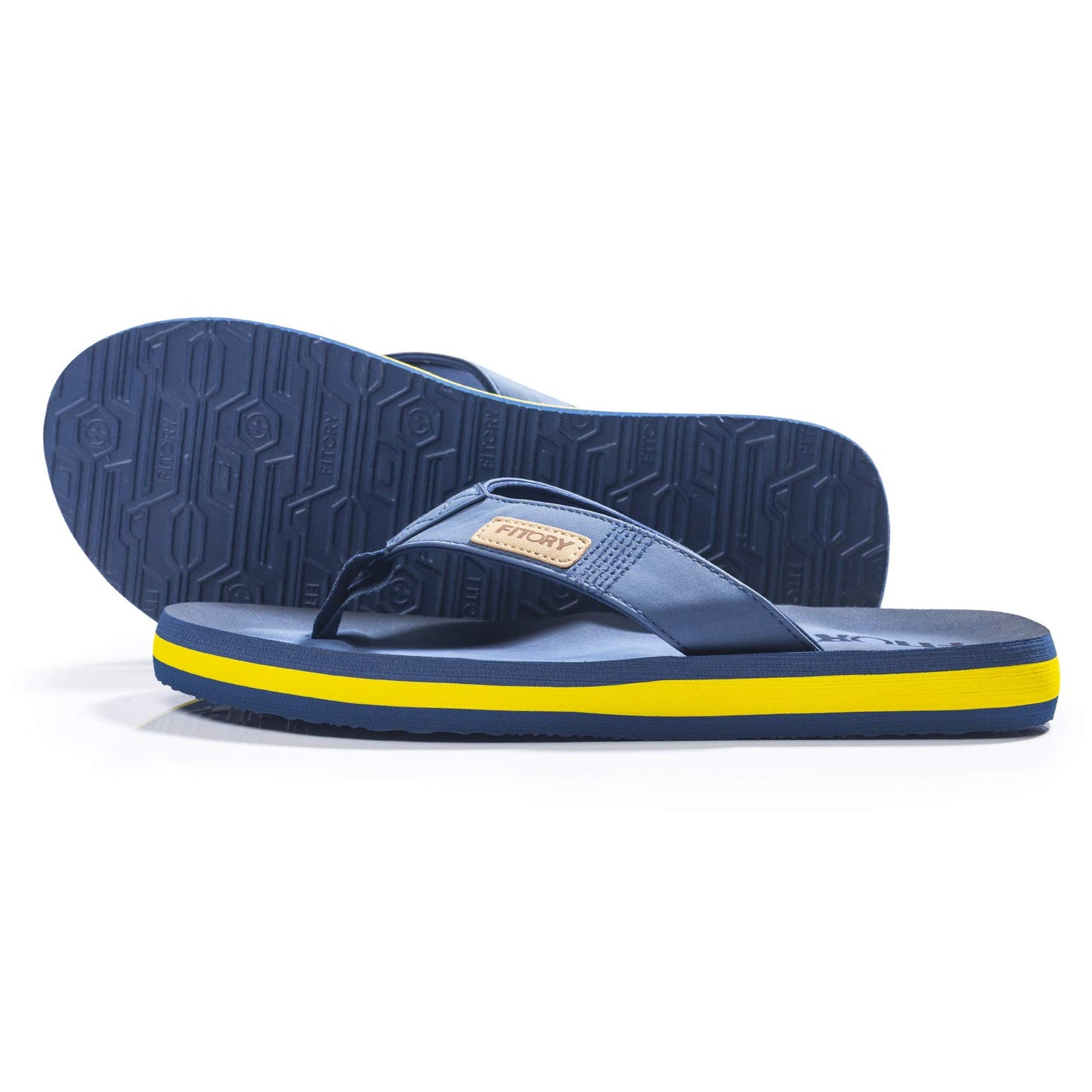 FITORY Men's Flip-Flops, Thongs Sandals Comfort Slippers for Beach Blue/Yellow Size 6