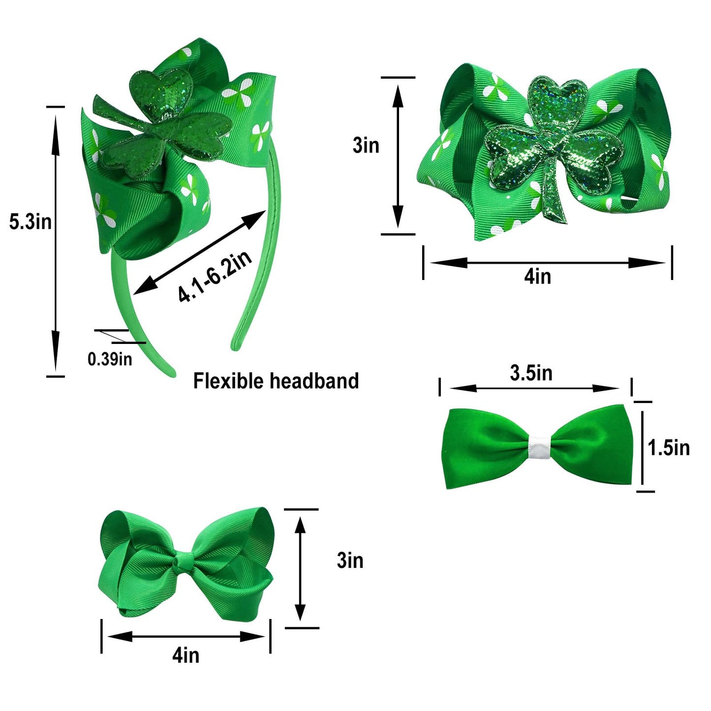 JUCCPUL 7Pcs St. Patrick's Day Hair Bows Clips for Girls Hair Accessories Toddler Bows for Girls Kids(Green)