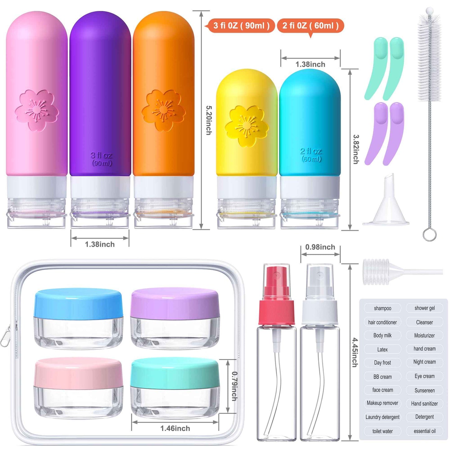 20Pack Travel Bottles for Toiletries, TSA Approved Travel Bottles Silicone Travel Size Containers, Travel Essentials Leak Proof Refillable Liquid, Shampoo and Conditioner Travel Toiletry Bottles