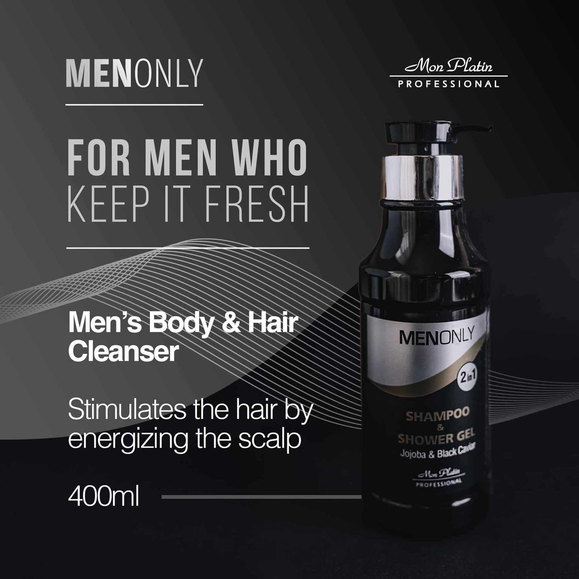 Mon Platin Men’s Daily Shampoo – Black Caviar & Jojoba Extracts – Anti-Dandruff, Volumizing & Refreshing – 400ml