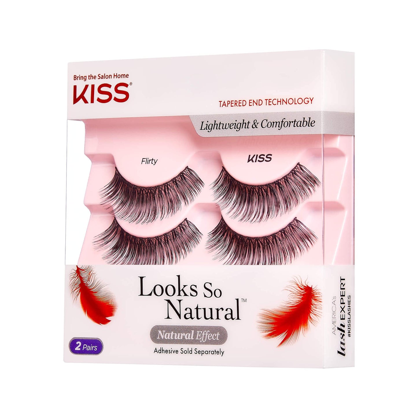 KISS Looks So Natural False Eyelashes Double Pack, Lightweight & Comfortable, Tapered End Technology, Reusable, Cruelty-Free, Contact Lens Friendly, Style 'Flirty', 2 Pairs Fake Eyelashes