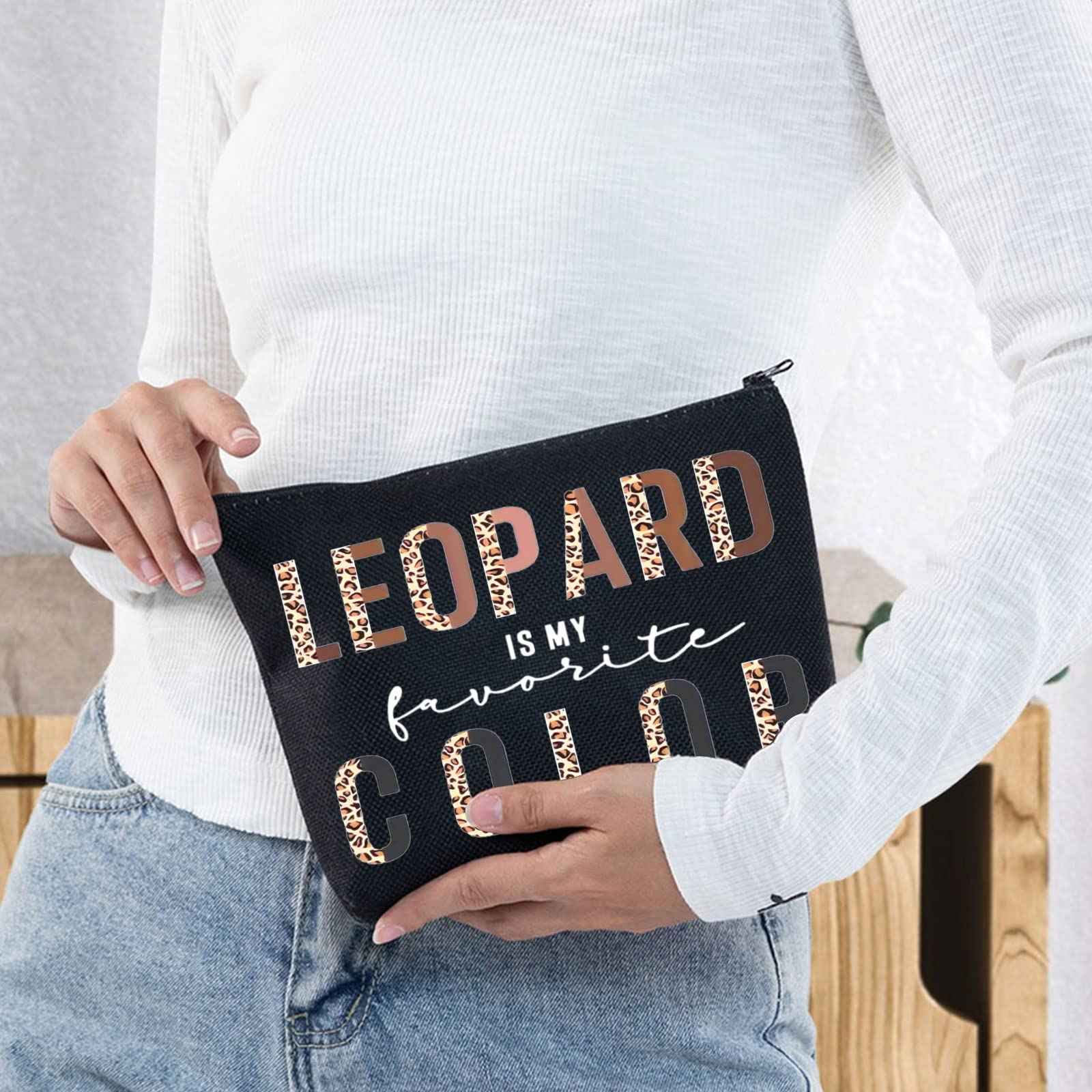 BWWKTOP Leopard Lovers Cosmetic Makeup Bag - Zipper Pouch, Leopard Fans Gifts, My Favorite Color Merchandise