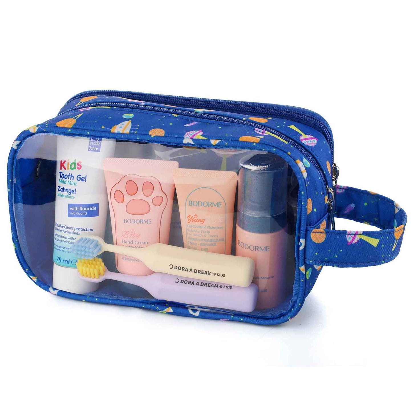 Vipdeal Space Kids Toiletry Bag for Boys, Travel Clear Toiletry Bag for Little Young Boys Waterproof Hanging Wash Bag Toddler Traveling Toiletries, Navy Blue