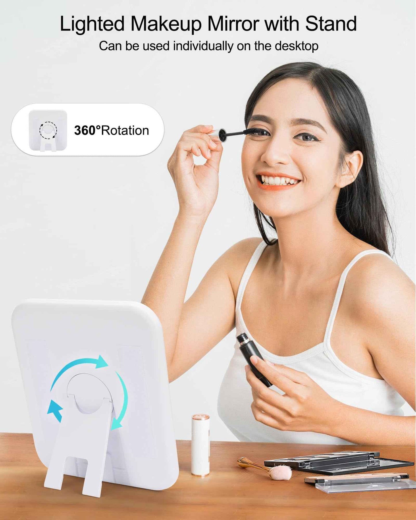 Relavel Makeup Mirror with Lights, LED Replacement for Makeup Bag, 3 Color Lights, Brightness Adjustable, 8.3 x 5.1 Inches