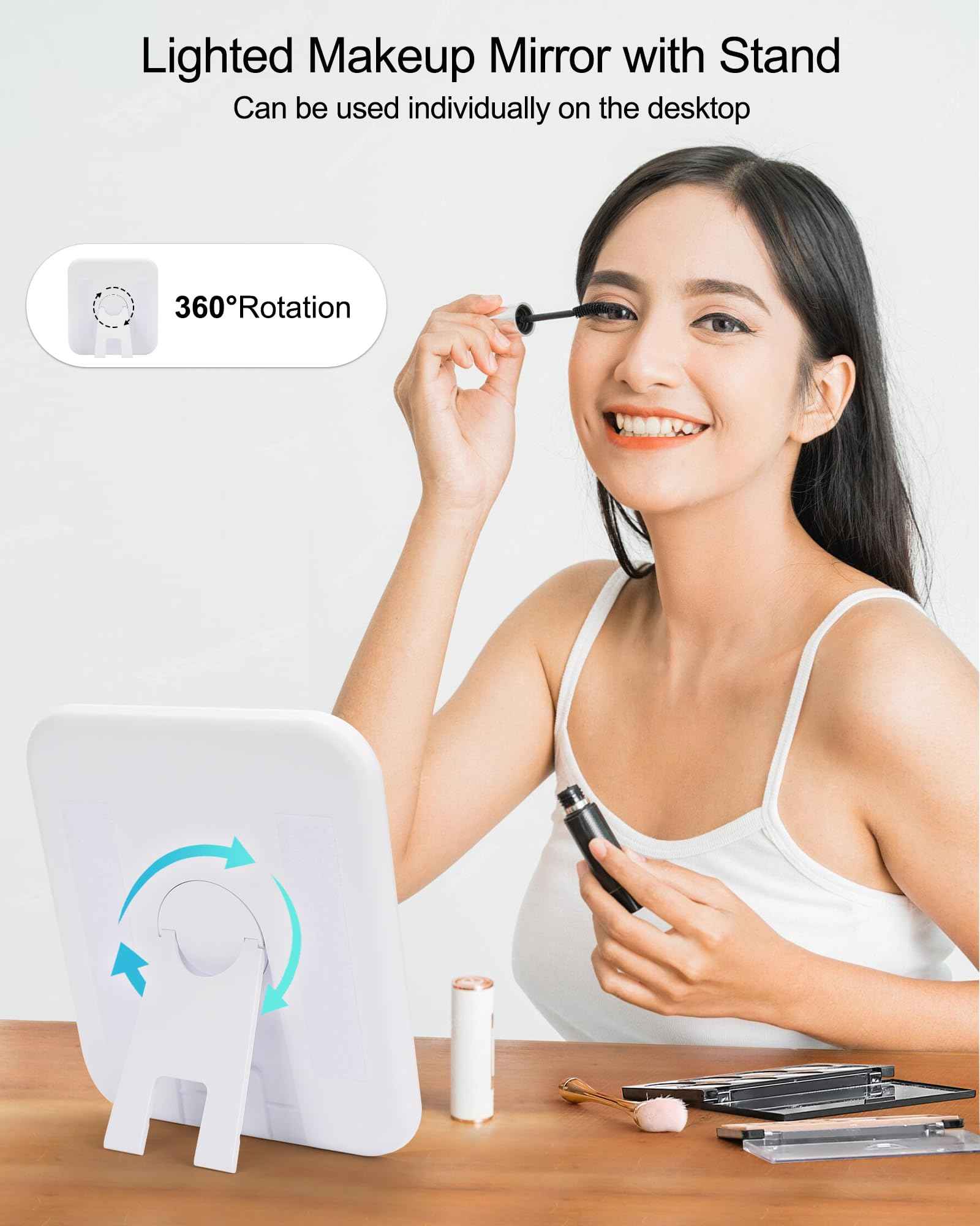 Relavel Makeup Mirror with Lights, LED Replacement for Makeup Bag, 3 Color Lights, Brightness Adjustable, 8.3 x 5.1 Inches