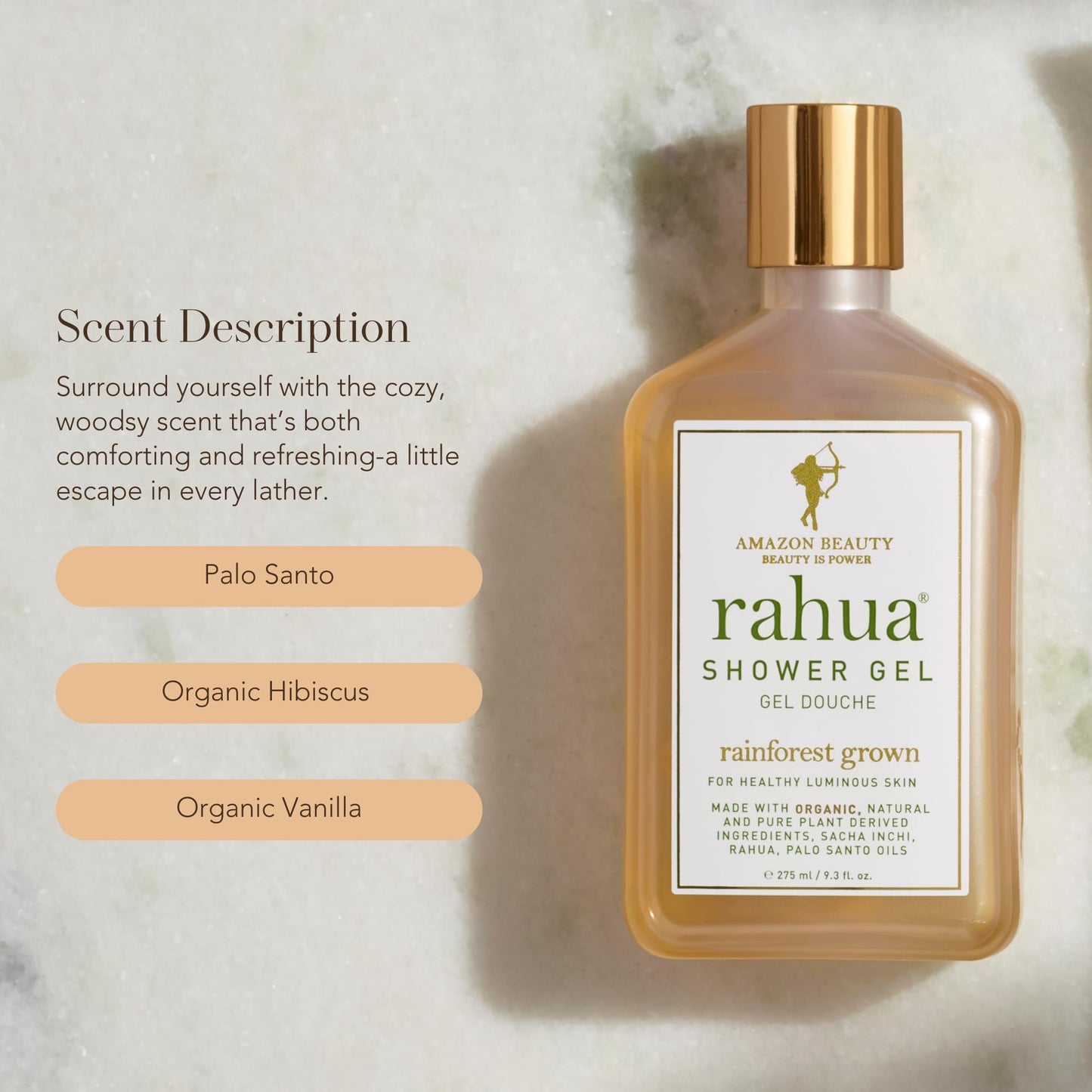 Rahua Shower Gel 9.3 Fl Oz, Natural Body Wash Soap Made with Plant Based Organic Ingredients, Vanilla, Palo Santo, Lavender, Eucalyptus, Polyphenols, For Skin's Moisture Balance, All Skin Types