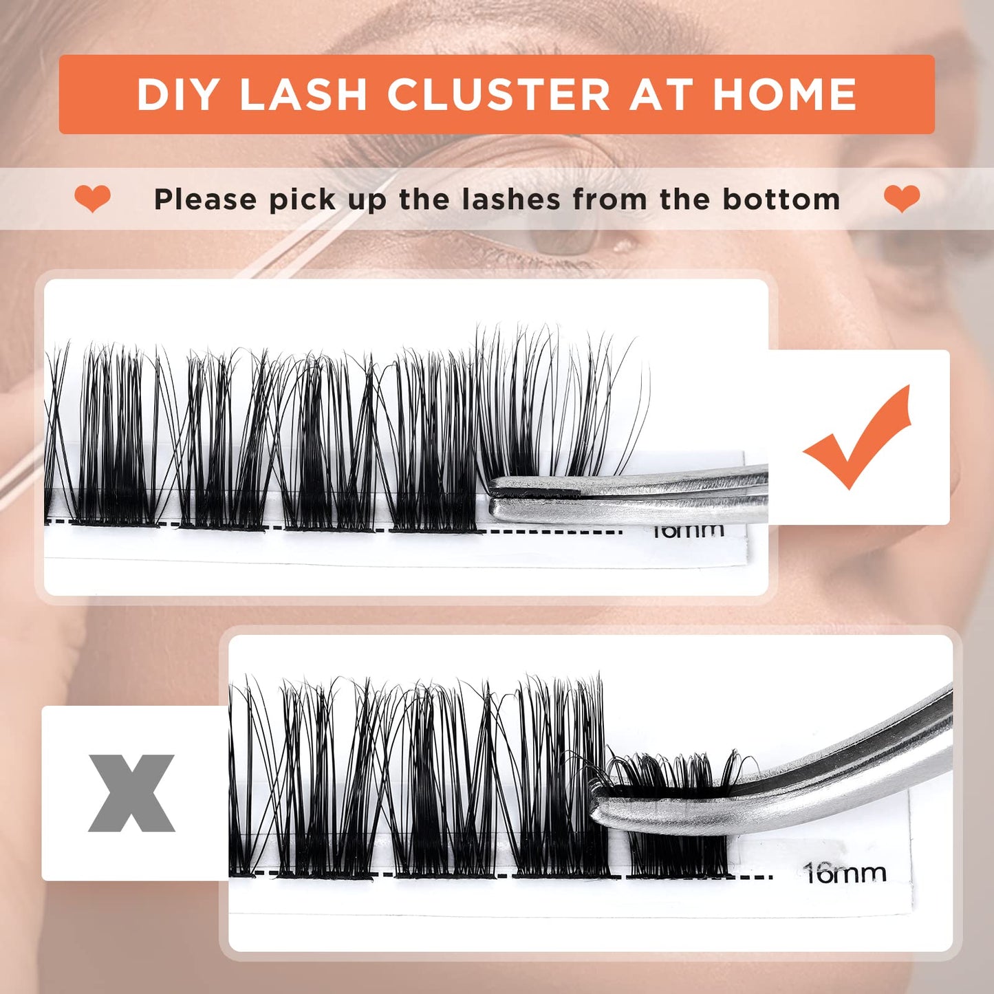 Cluster Lashes, Crislashes DIY Eyelash Extension 13 Rows, D Curl 16mm Individual Cluster Eyelashes Natural Look, 78 pcs Reusable Cluster Eyelash Extensions at Home (F05-D Curl 16mm)