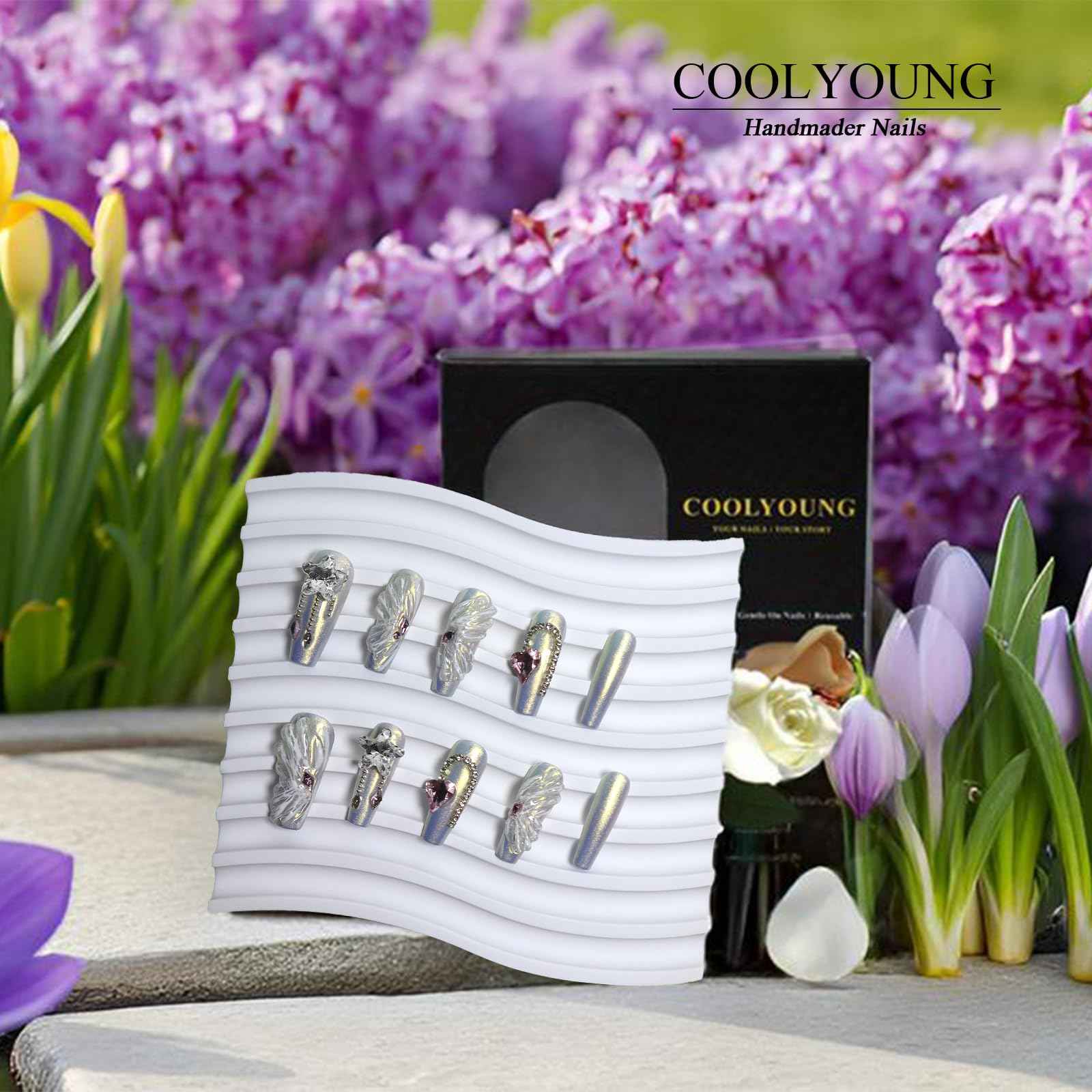 Handmade Press on Nails — COOLYOUNG Coffin Press on Nails, Press On Nails, Bundle Price of "Dream Angels" and "Starry Sky" (M)