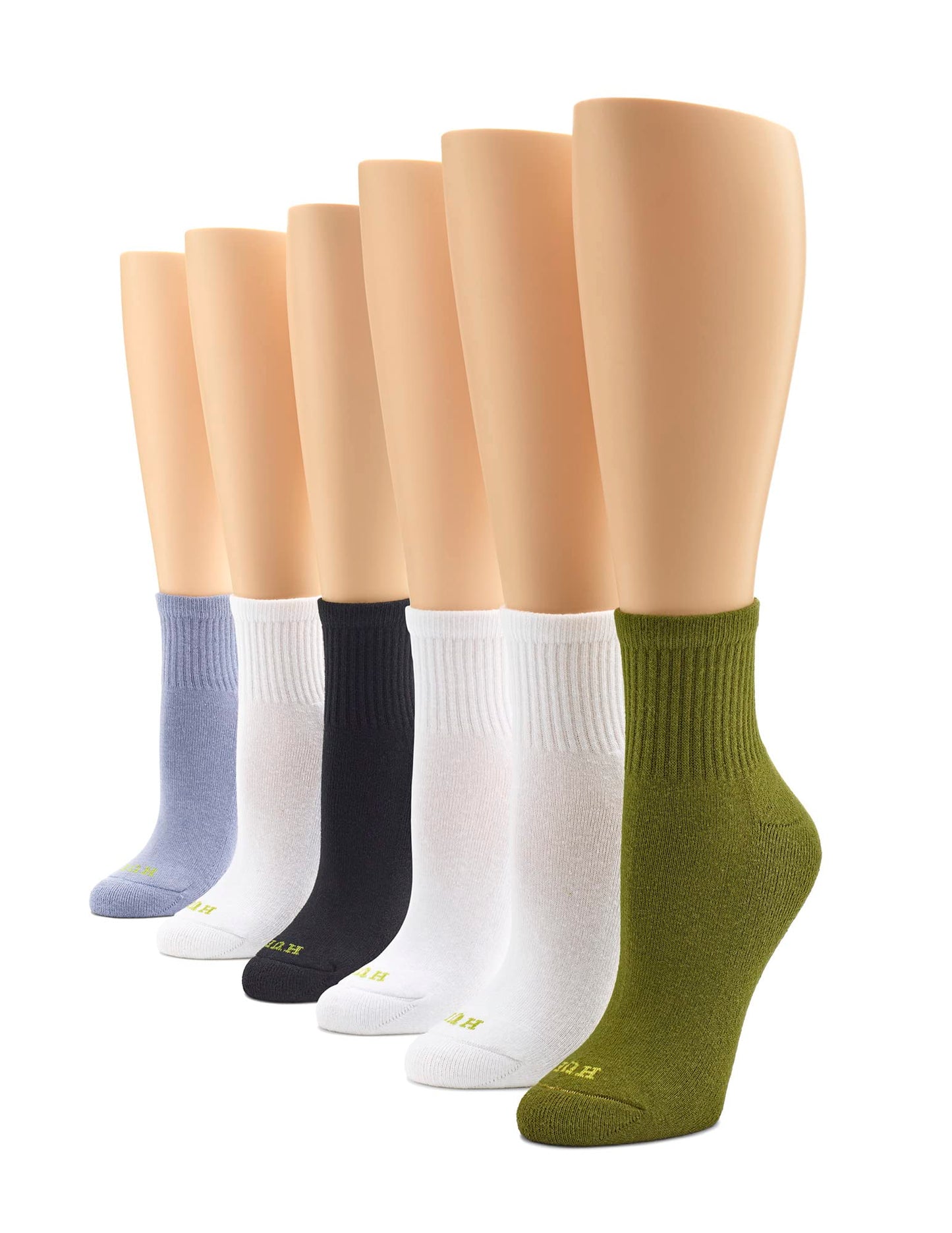 HUE Women's Mini Crew Sock, Olive-6 Pair Pack, One Size