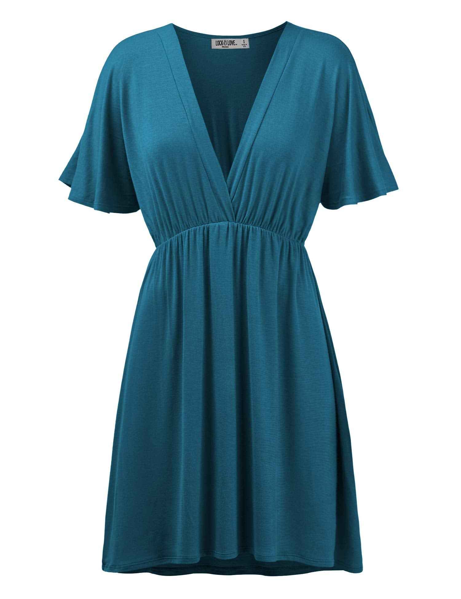 Lock and Love LL WDR 1338 Womens Short Sleeve Kimono Style Deep V-Neck Casual Summer Dress S-3XL Plus Size XXXL Teal