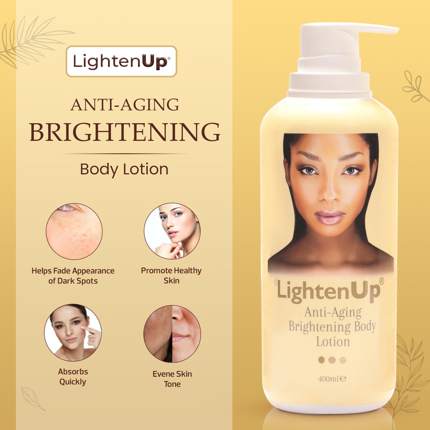 LightenUp Anti-Aging Body Lotion 400ml - Brightening Body Lotion with Argan Oil and Shea Butter